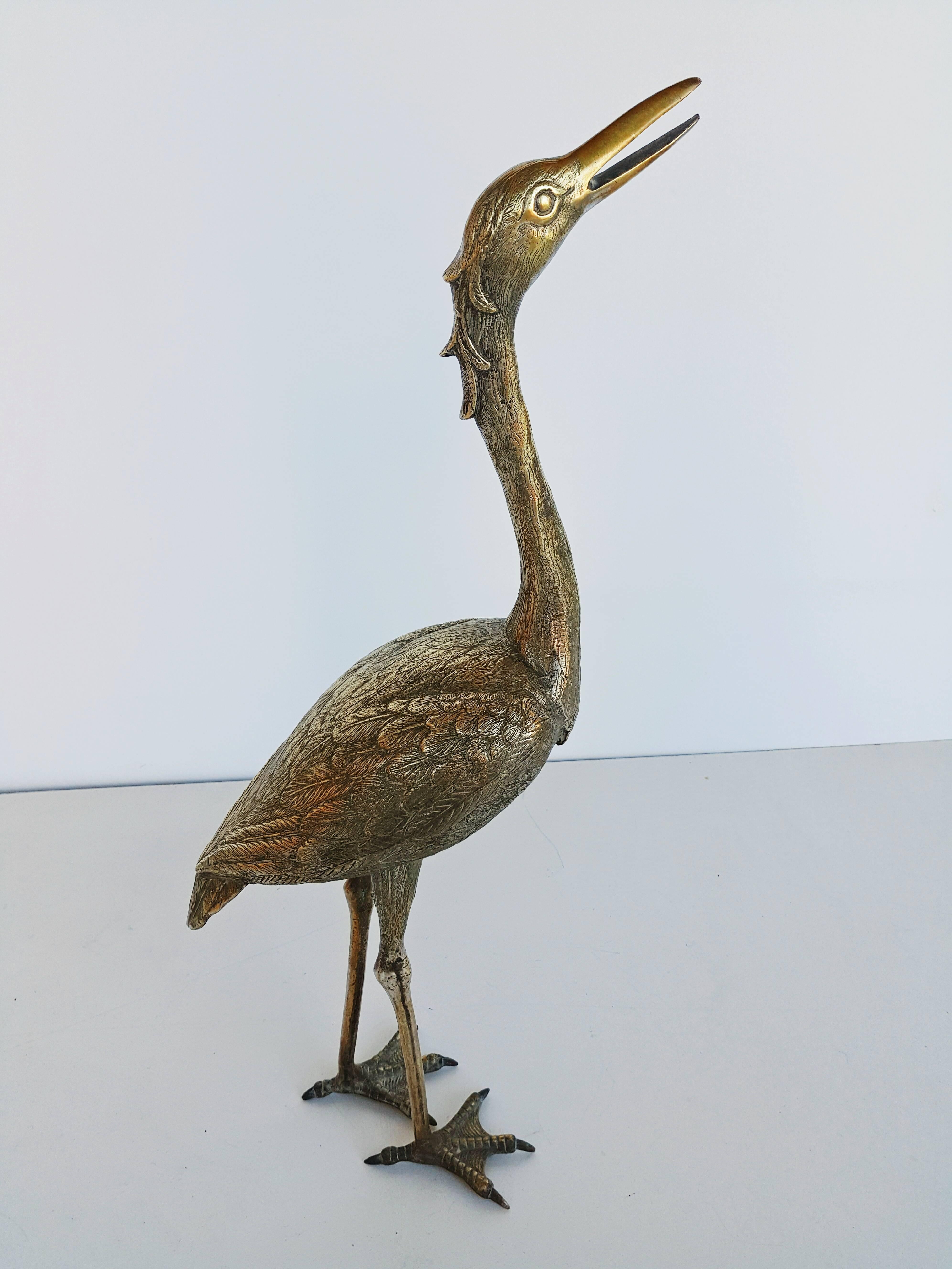 Large French Brass Flamingo Sculptures, 1970s, France In Excellent Condition For Sale In L'Escala, ES