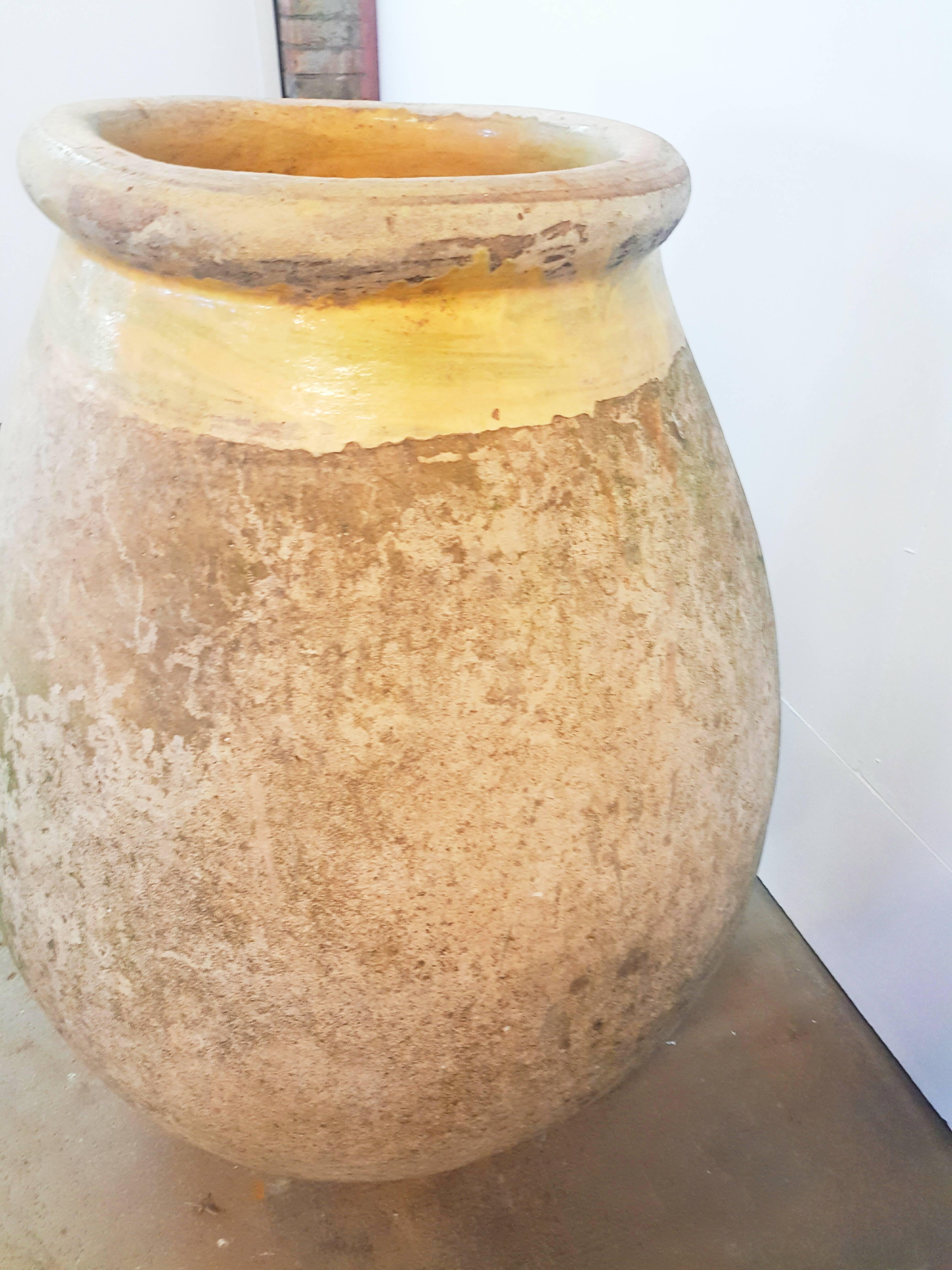 18th Century and Earlier Very Large Size 18th Century Biot Ceramic Jar Made of Yellow Glazed Terracotta