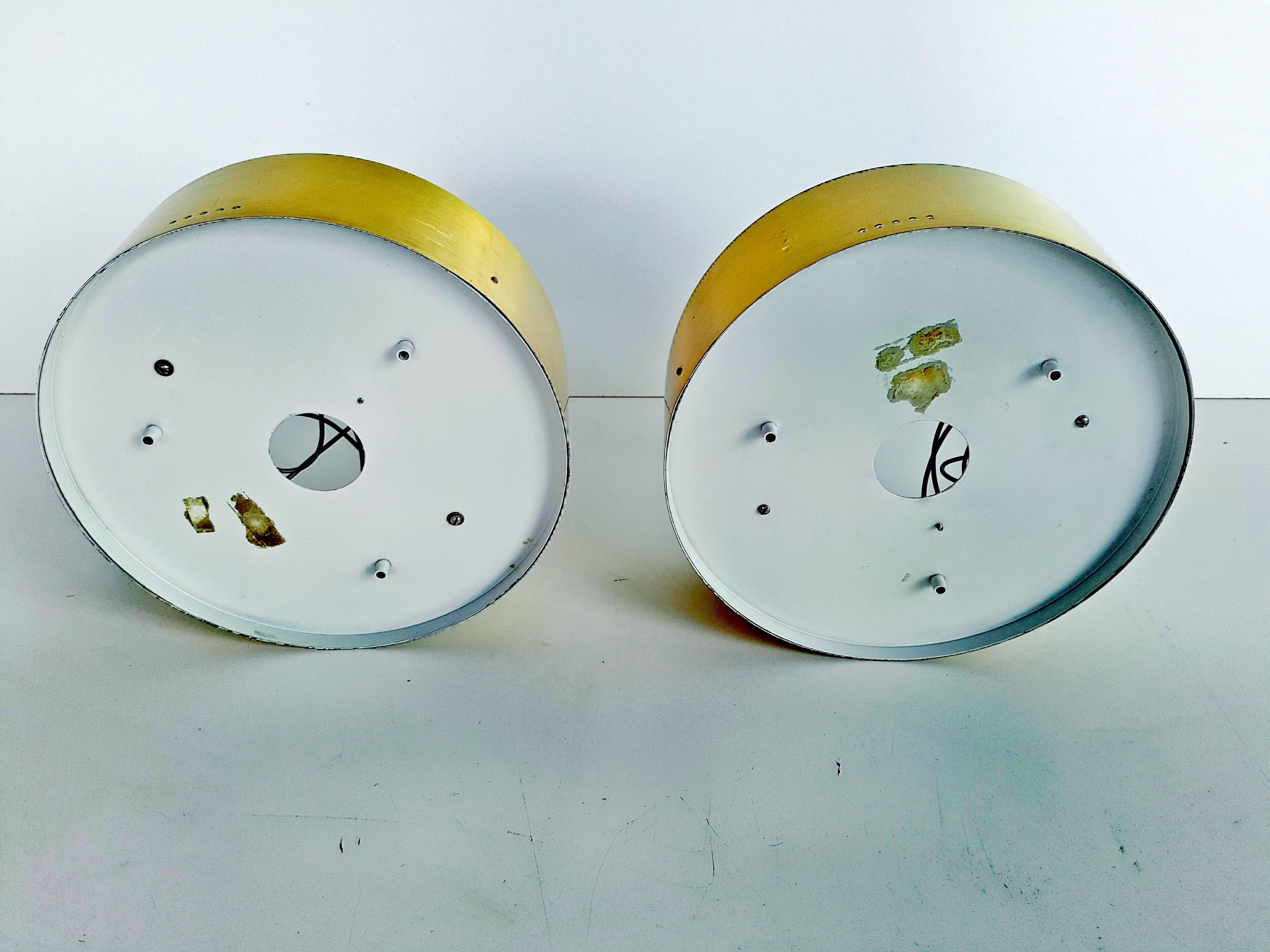 Rare Pair of Brass and Glass Ceiling/Wall Lights by Stilnovo, 1960s For Sale 2