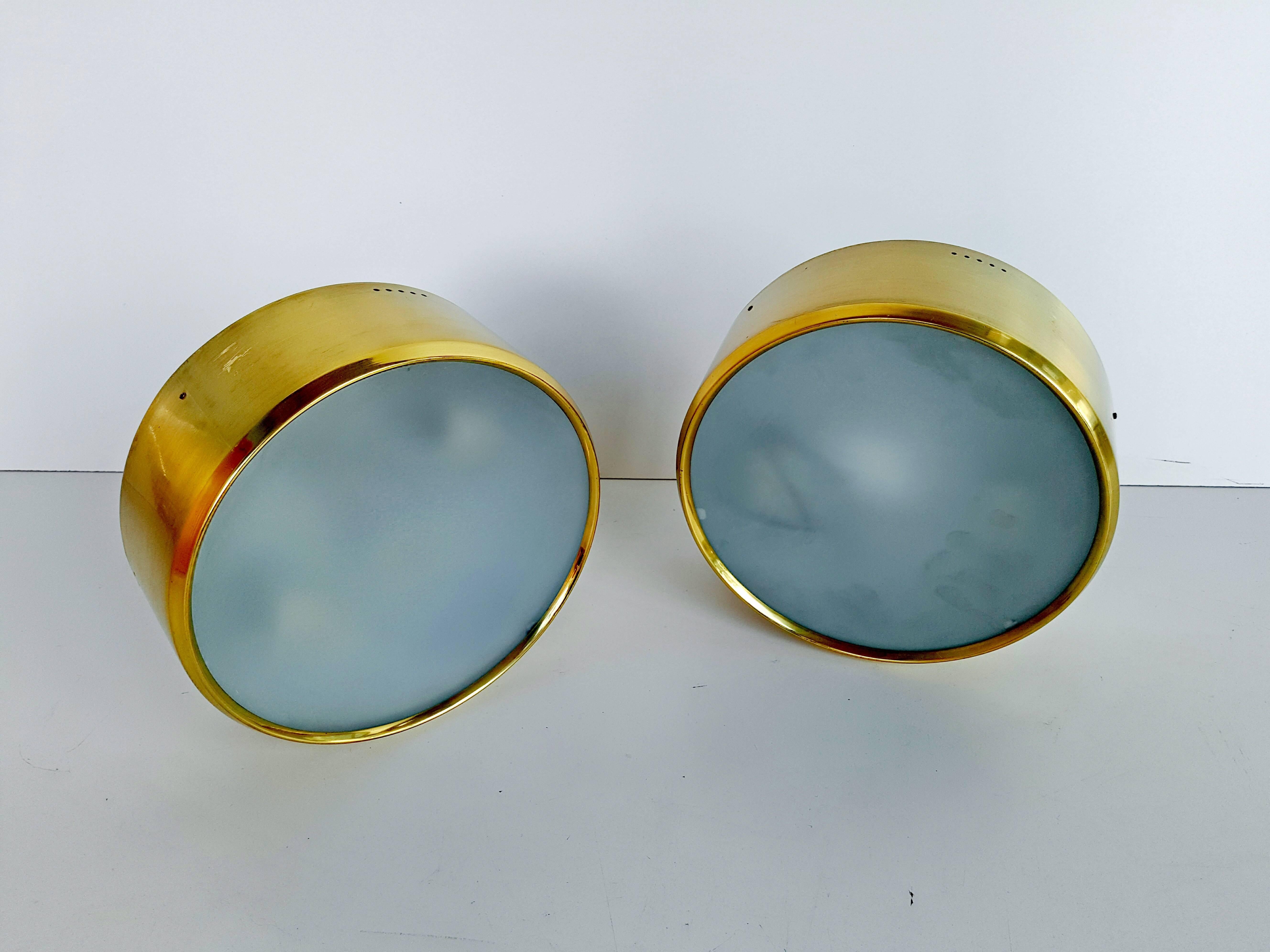 Rare Pair of Brass and Glass Ceiling/Wall Lights by Stilnovo, 1960s For Sale 4