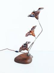 Rare Wooden Flower Table Lamp, circa 1940