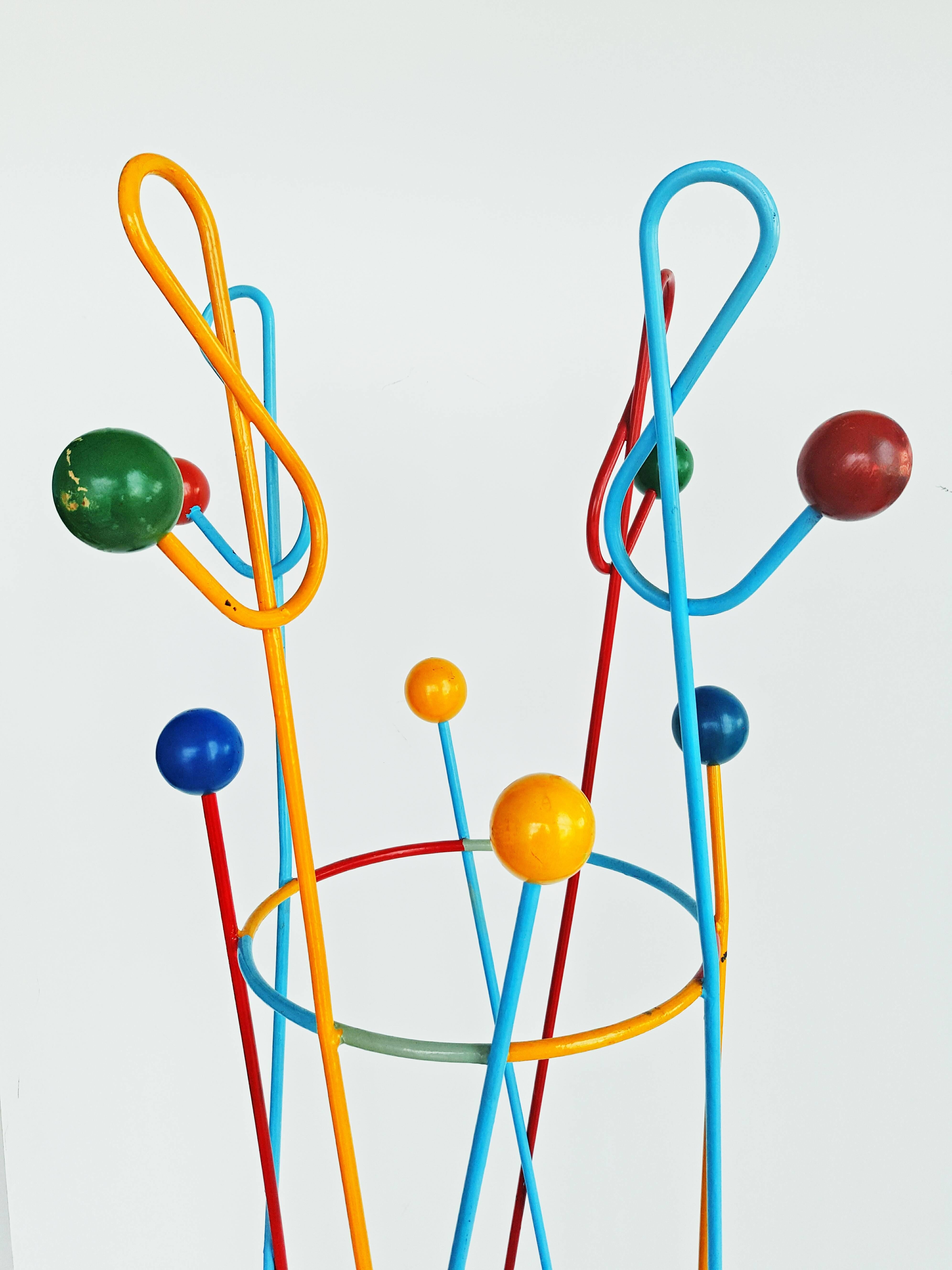 Rare Multicolored Coat Stand ''Clef De Sol'' by Roger Feraud, 1950s For Sale 2