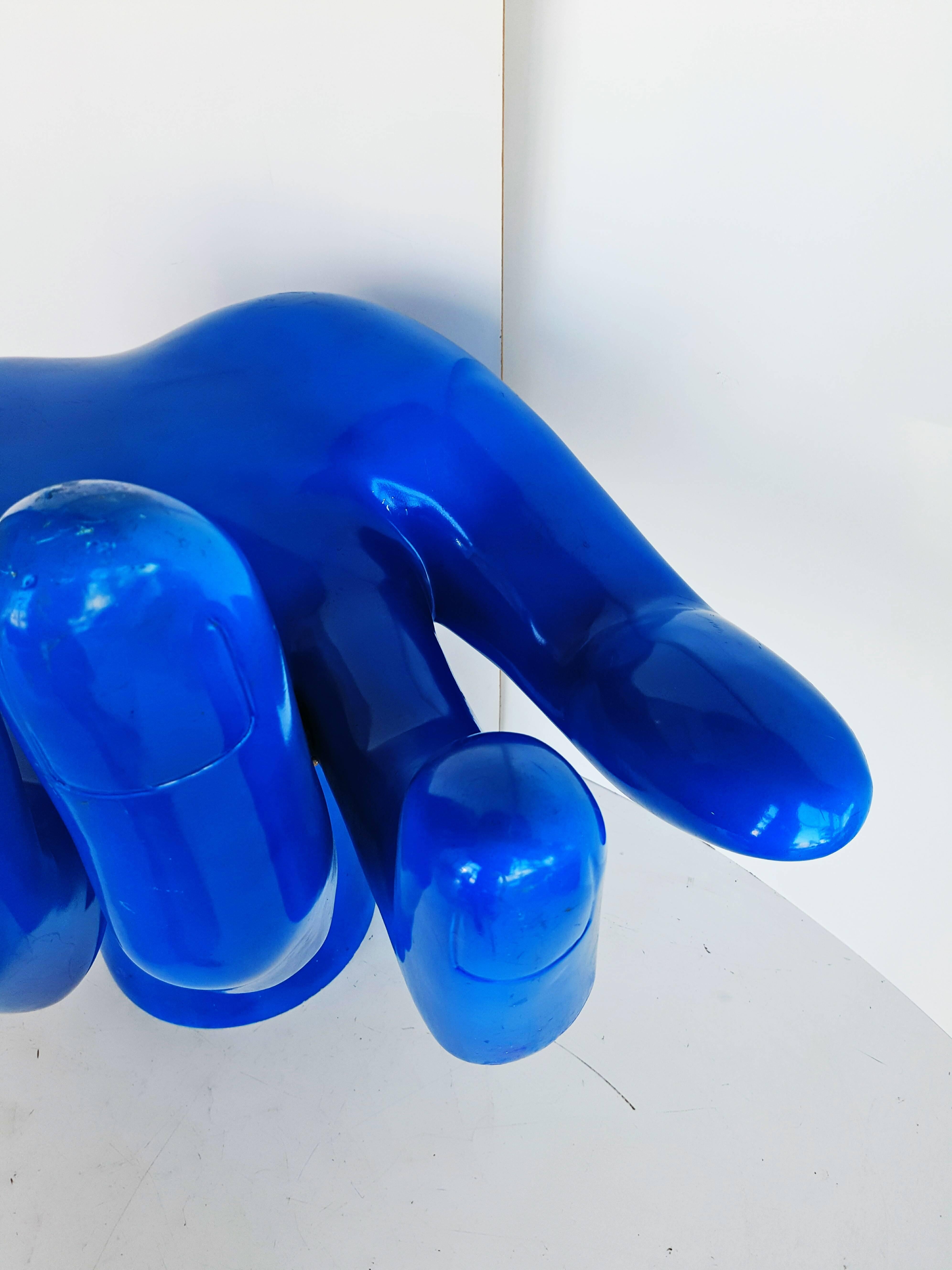 Fiberglass Rare and Monumental Blue Indigo Hand, 1970s For Sale