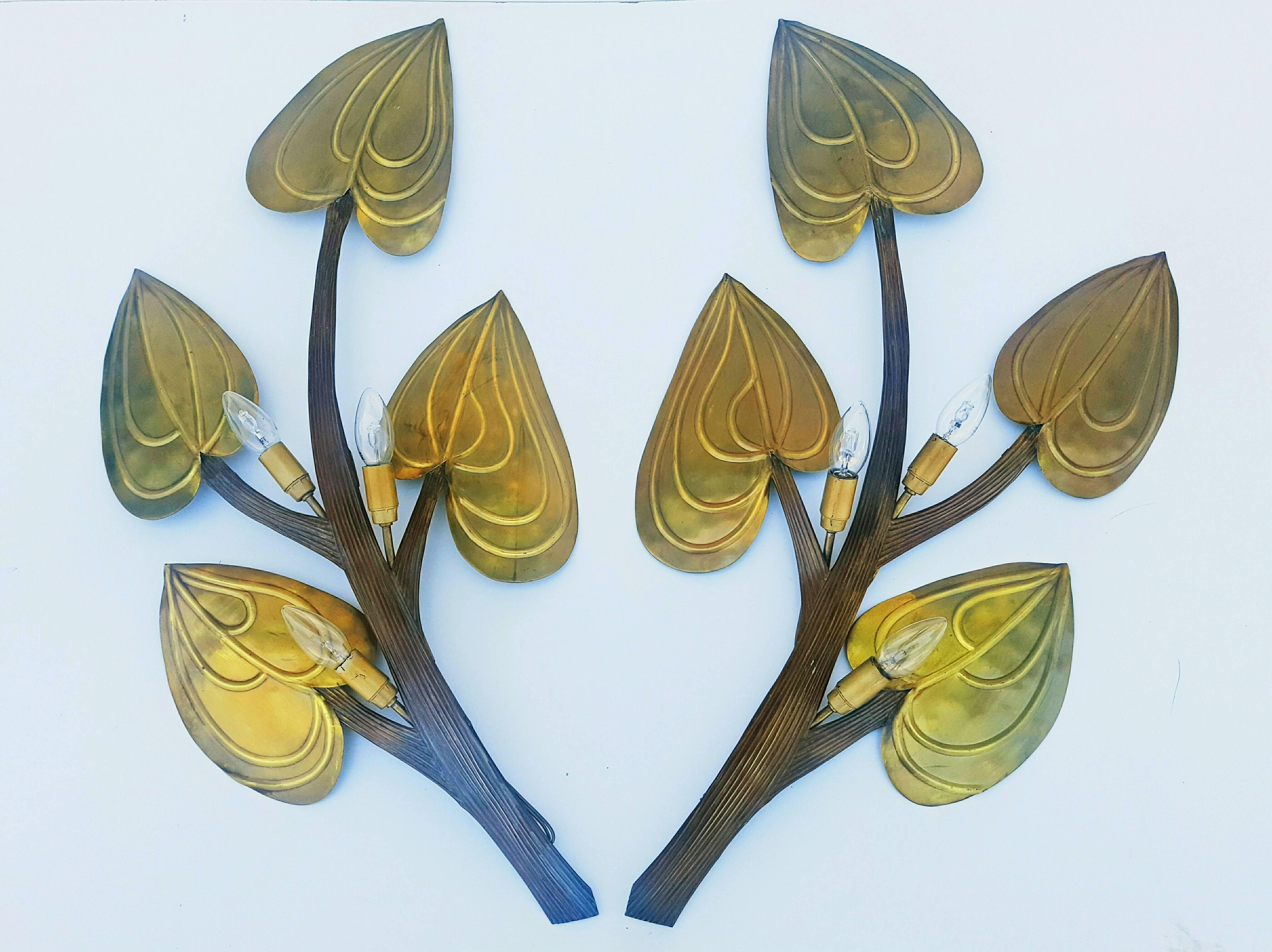 Pair of Brass Branch Sconces, 1970s For Sale 2