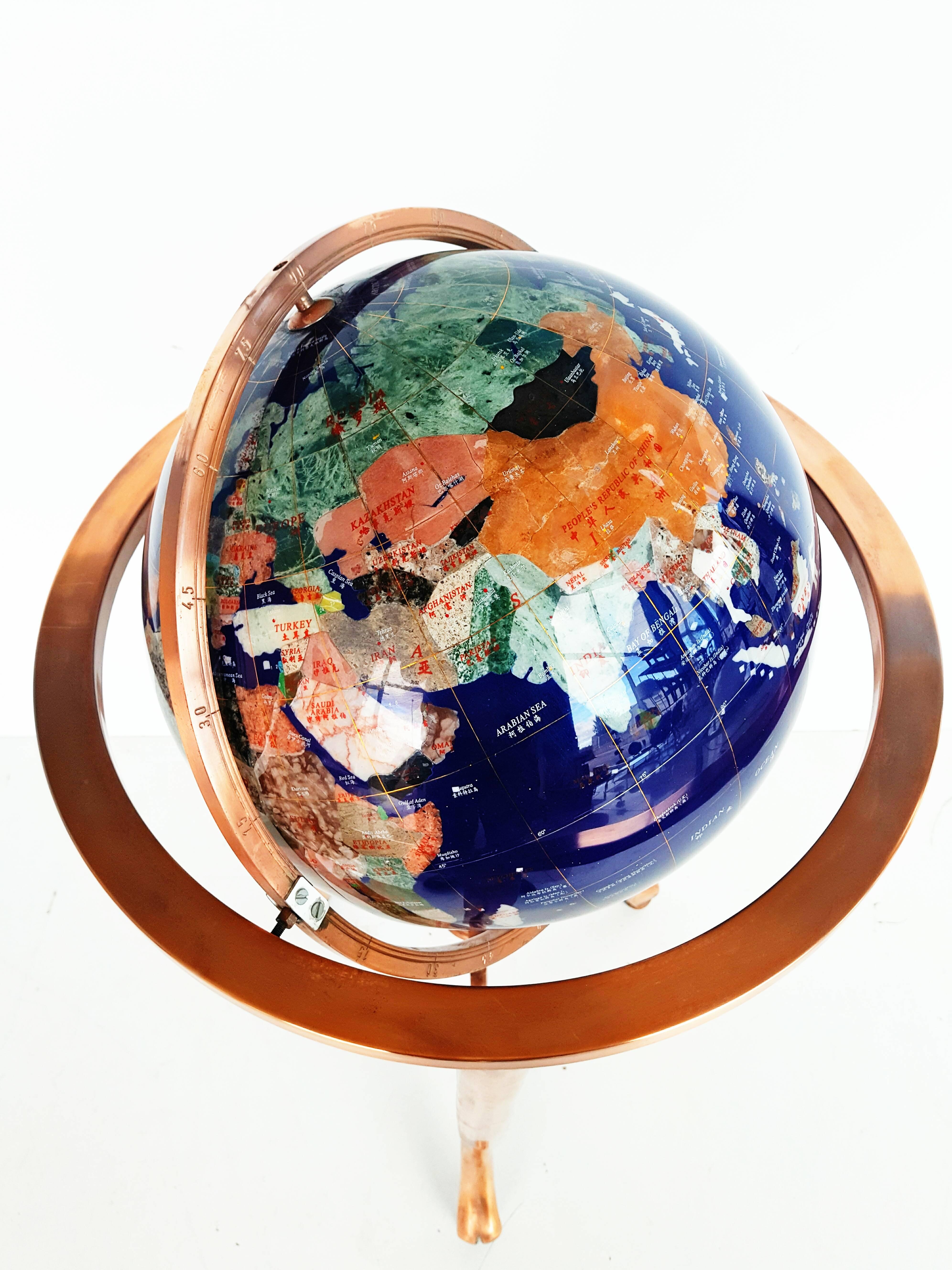 blue lapis gemstone floor globe