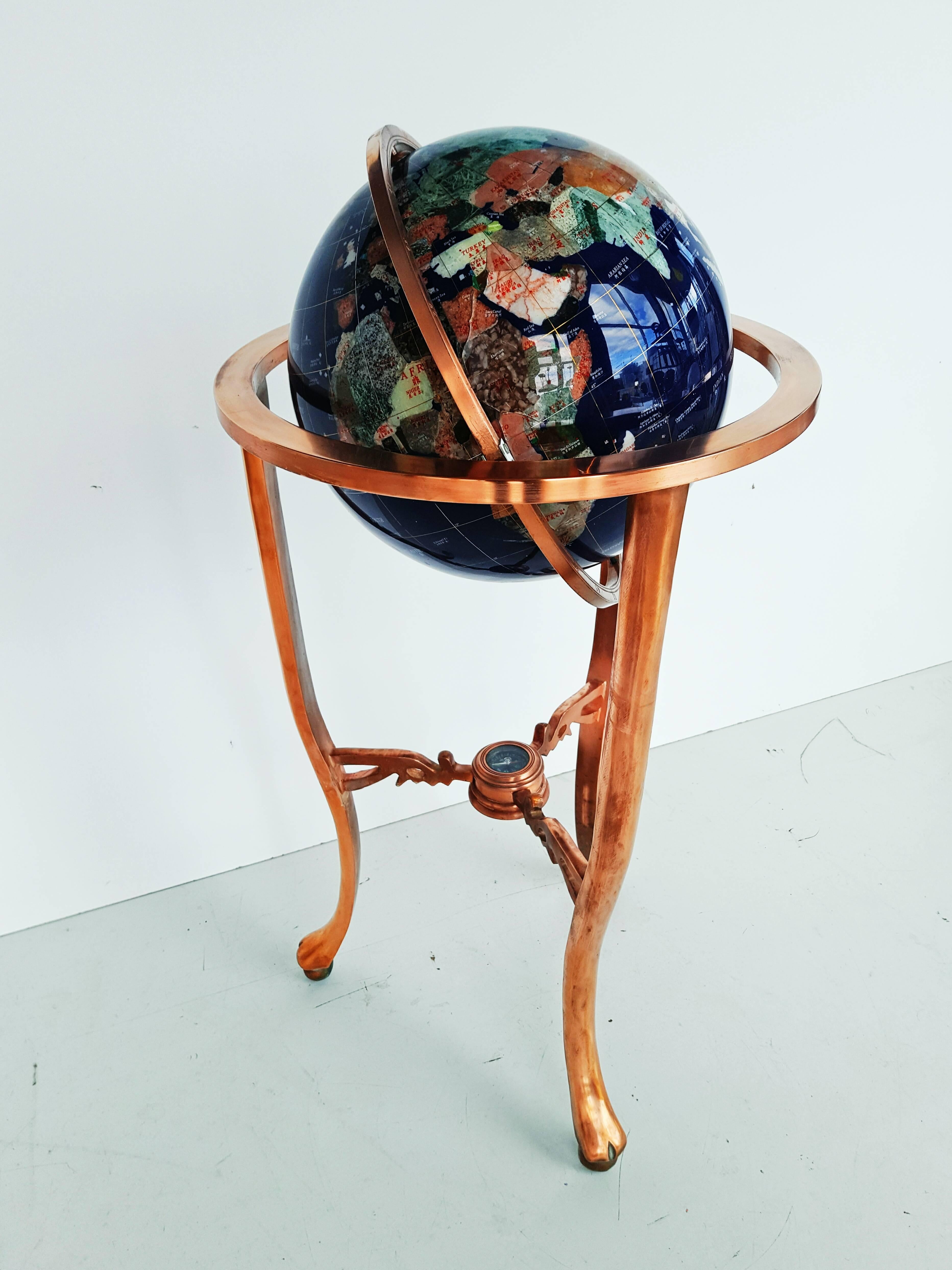 British Large Blue Lapis Gemstone Globe, 1960s