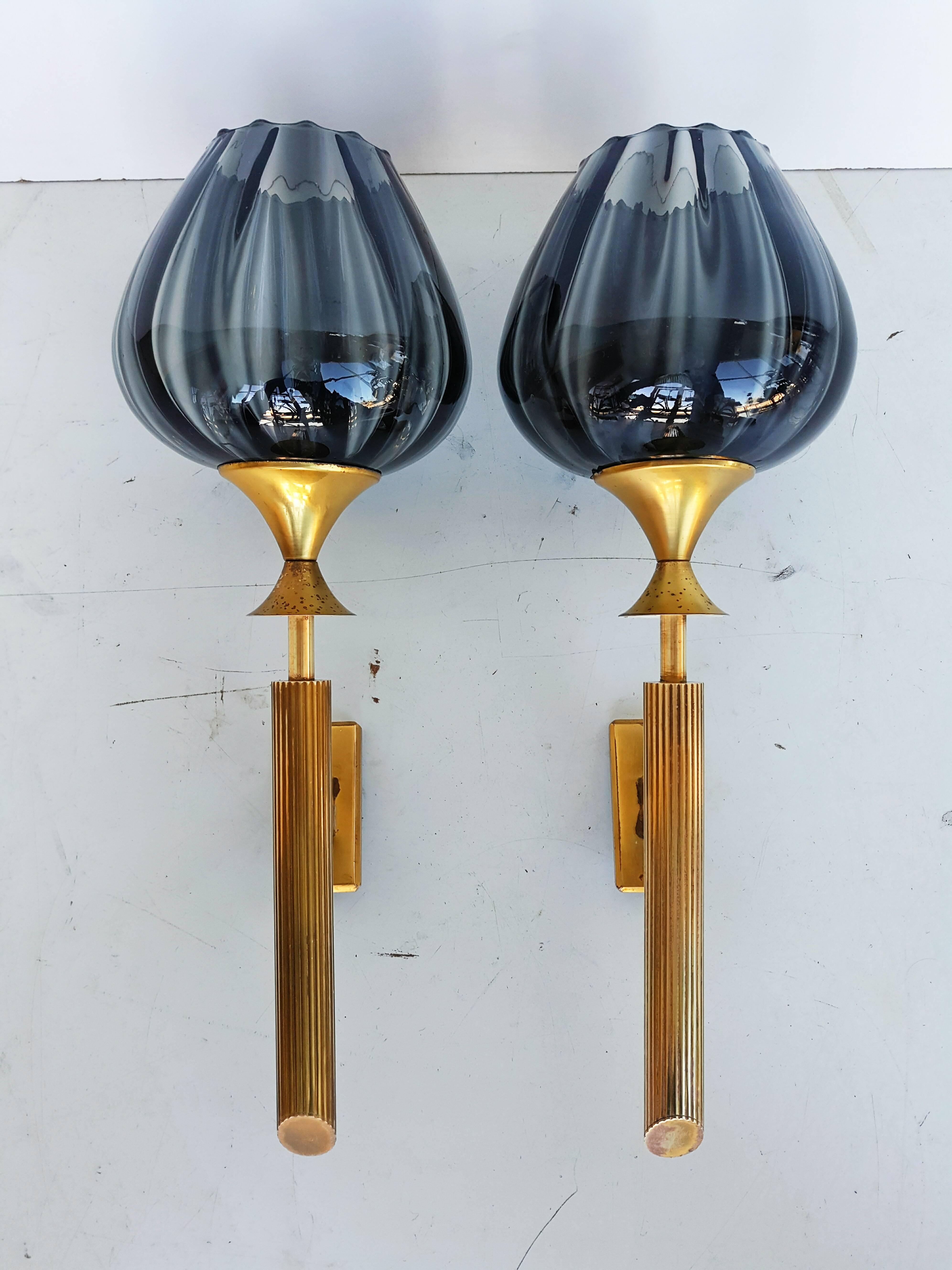 Large Pair of French Brass Sconces, circa 1960 3