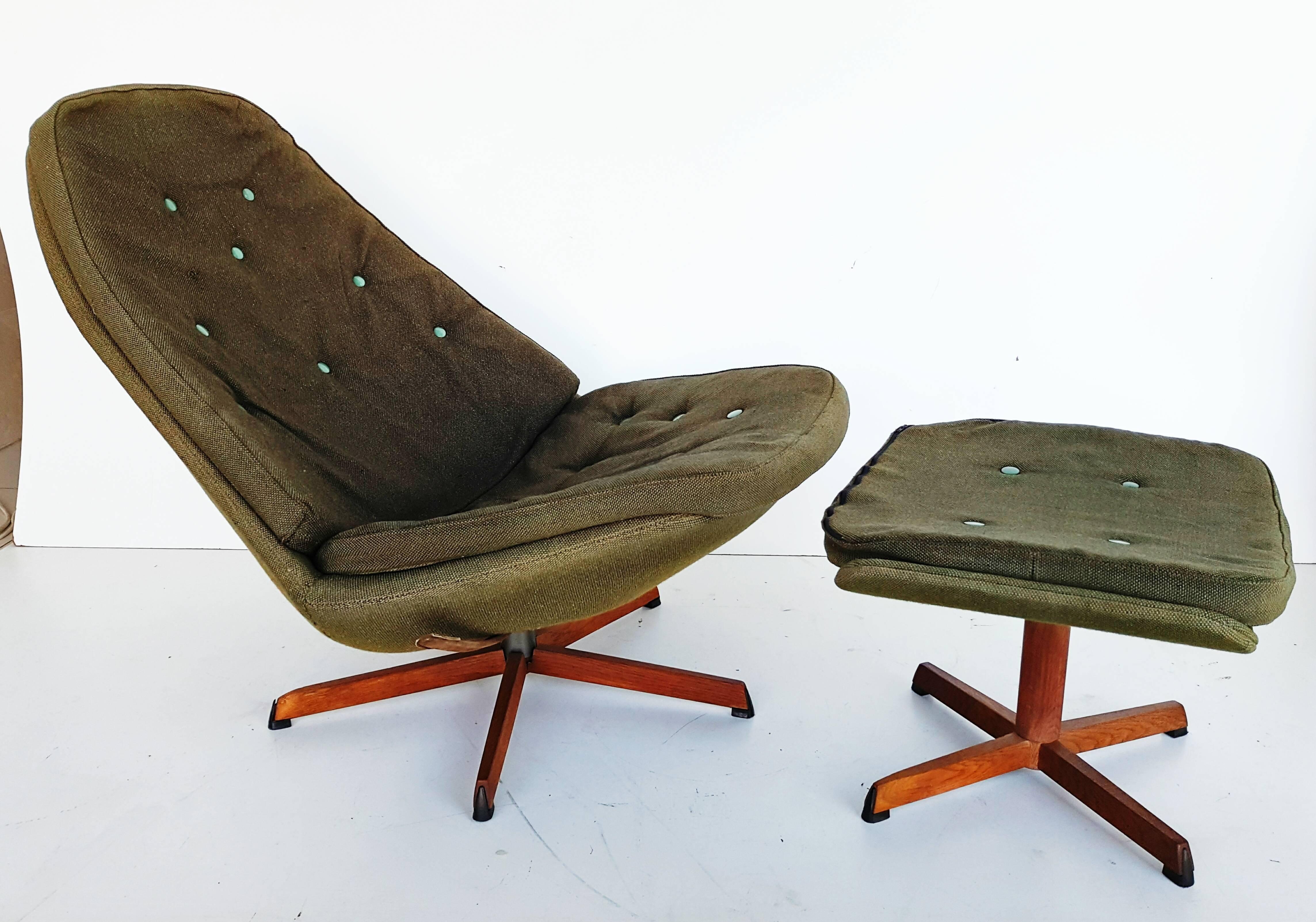 Danish Swivel Lounge Chair MS68 with Ottoman by Madsen & Schübel, 1960s 4