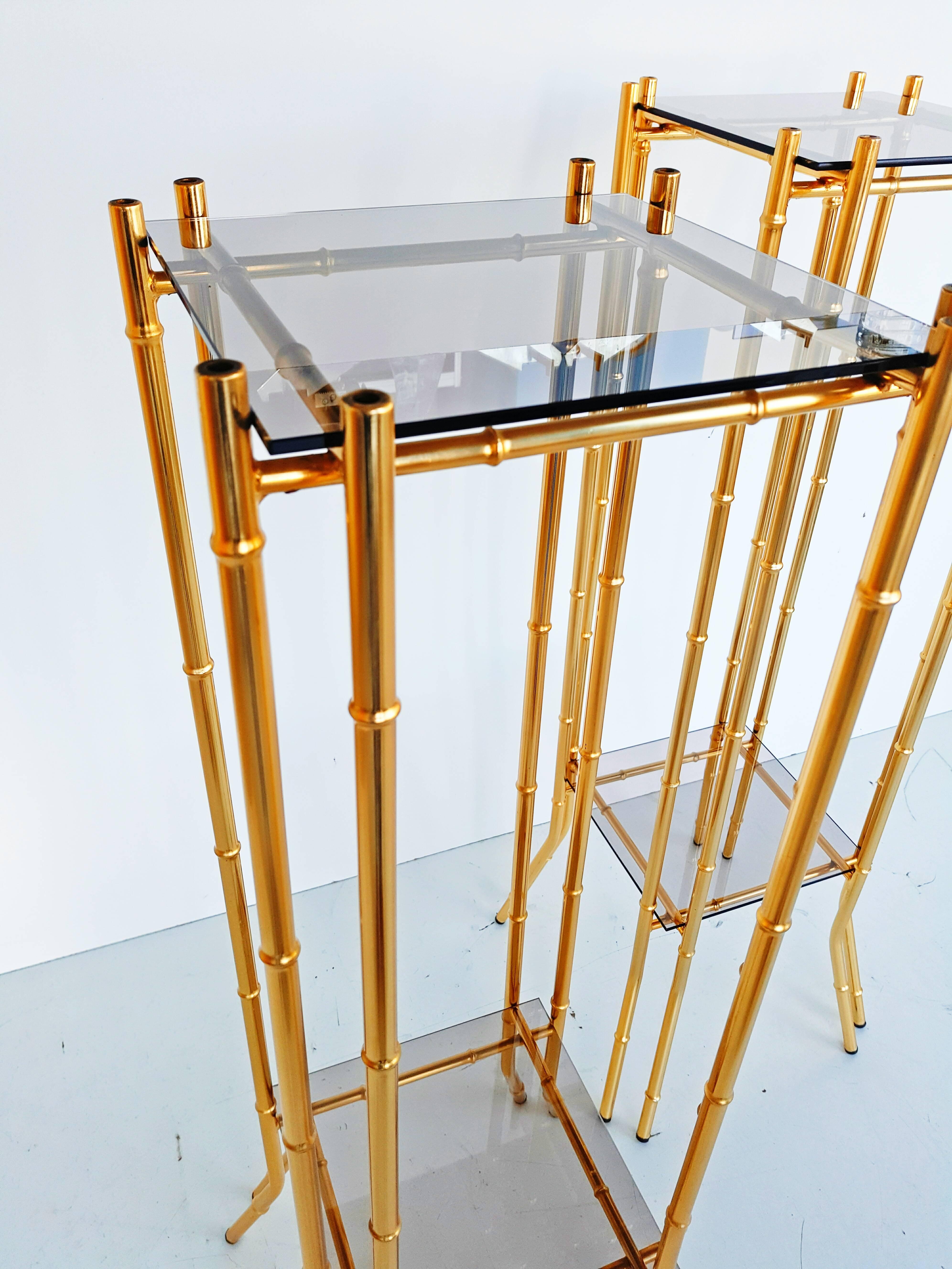20th Century Pair of Faux Bamboo Brass End Tables, circa 1960
