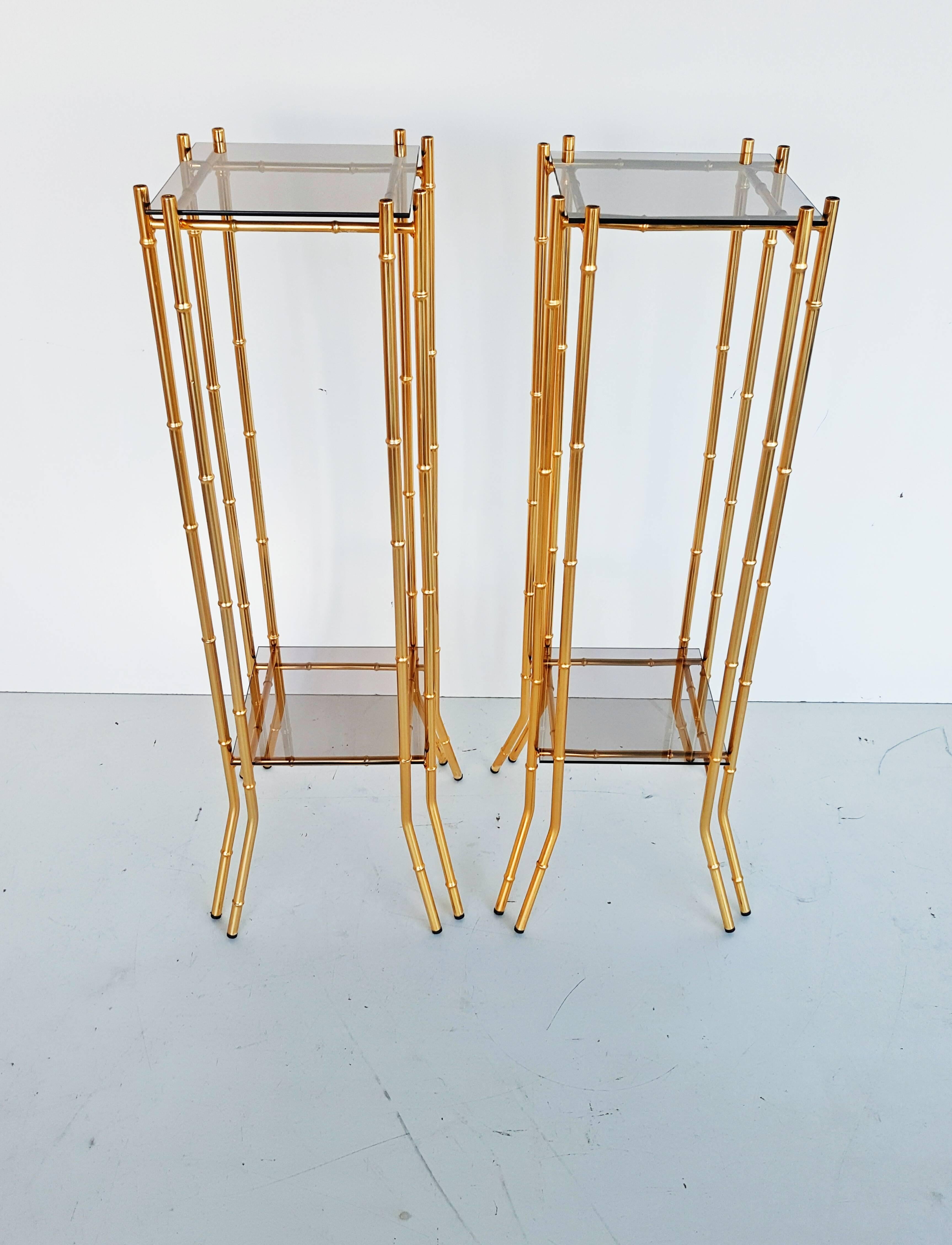 Pair of Faux Bamboo Brass End Tables, circa 1960 2