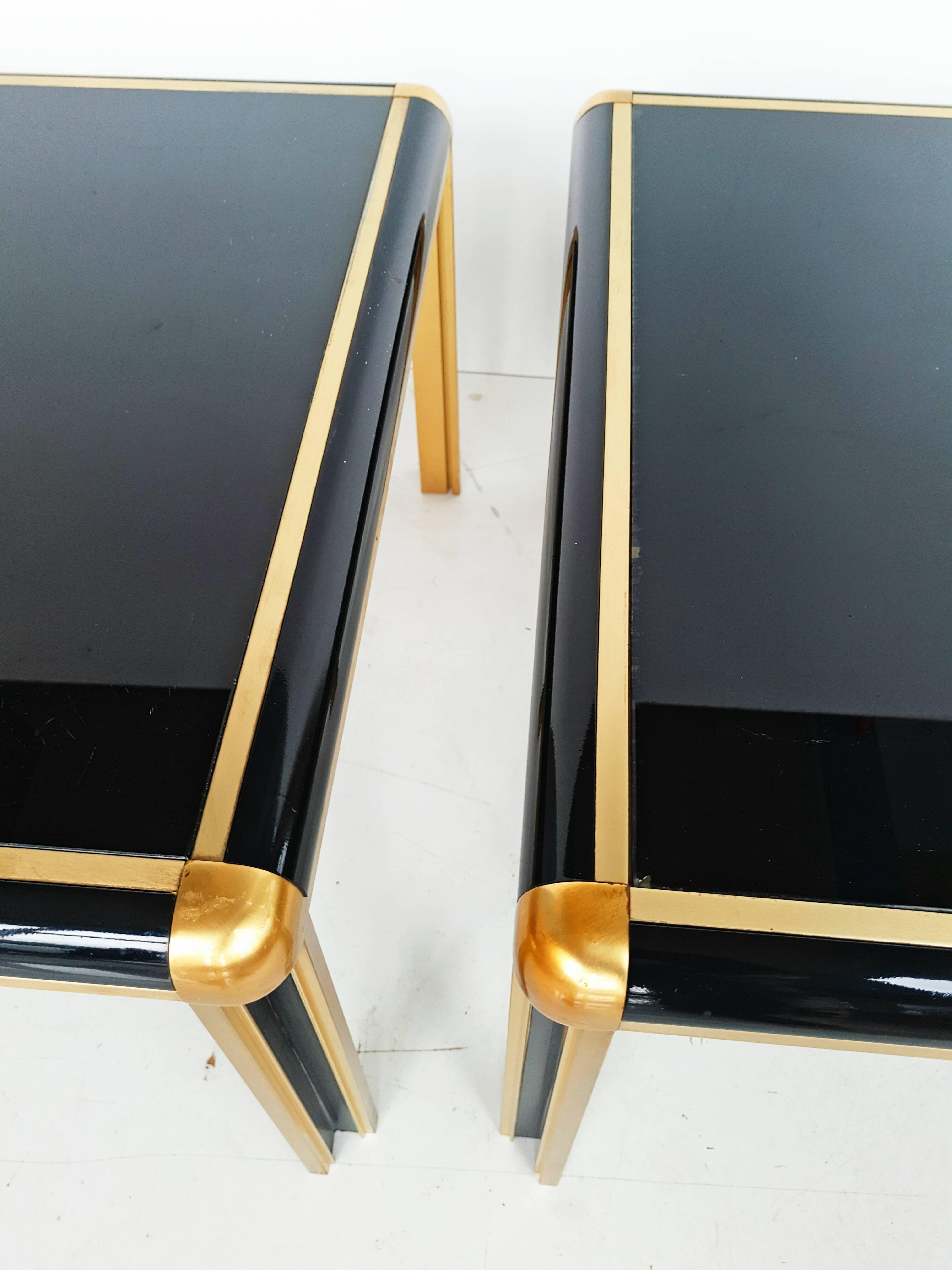 Pair of 1970s Brass and Glass End Tables 1