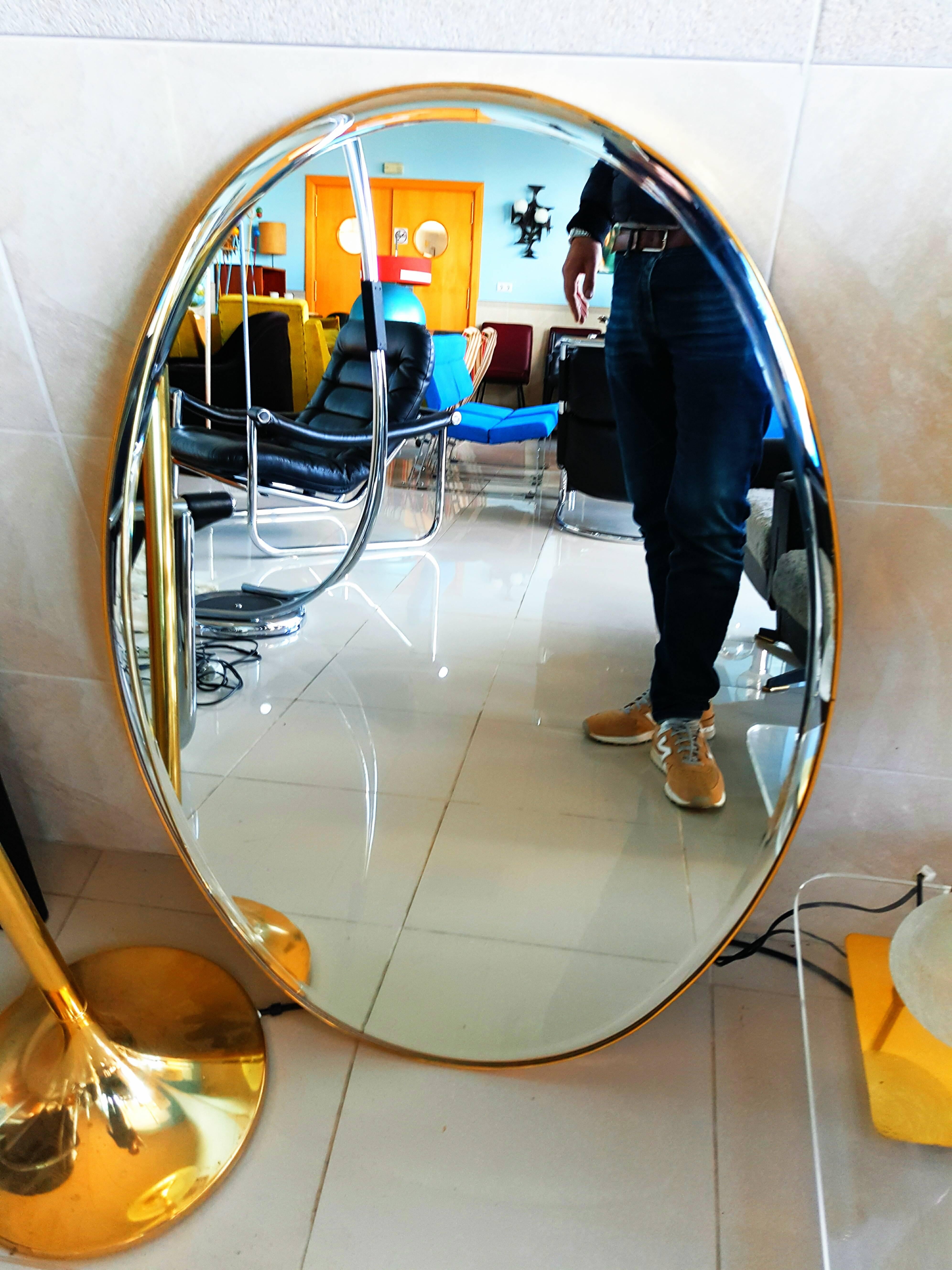 Large Oval Brass Mirror, circa 1960 2