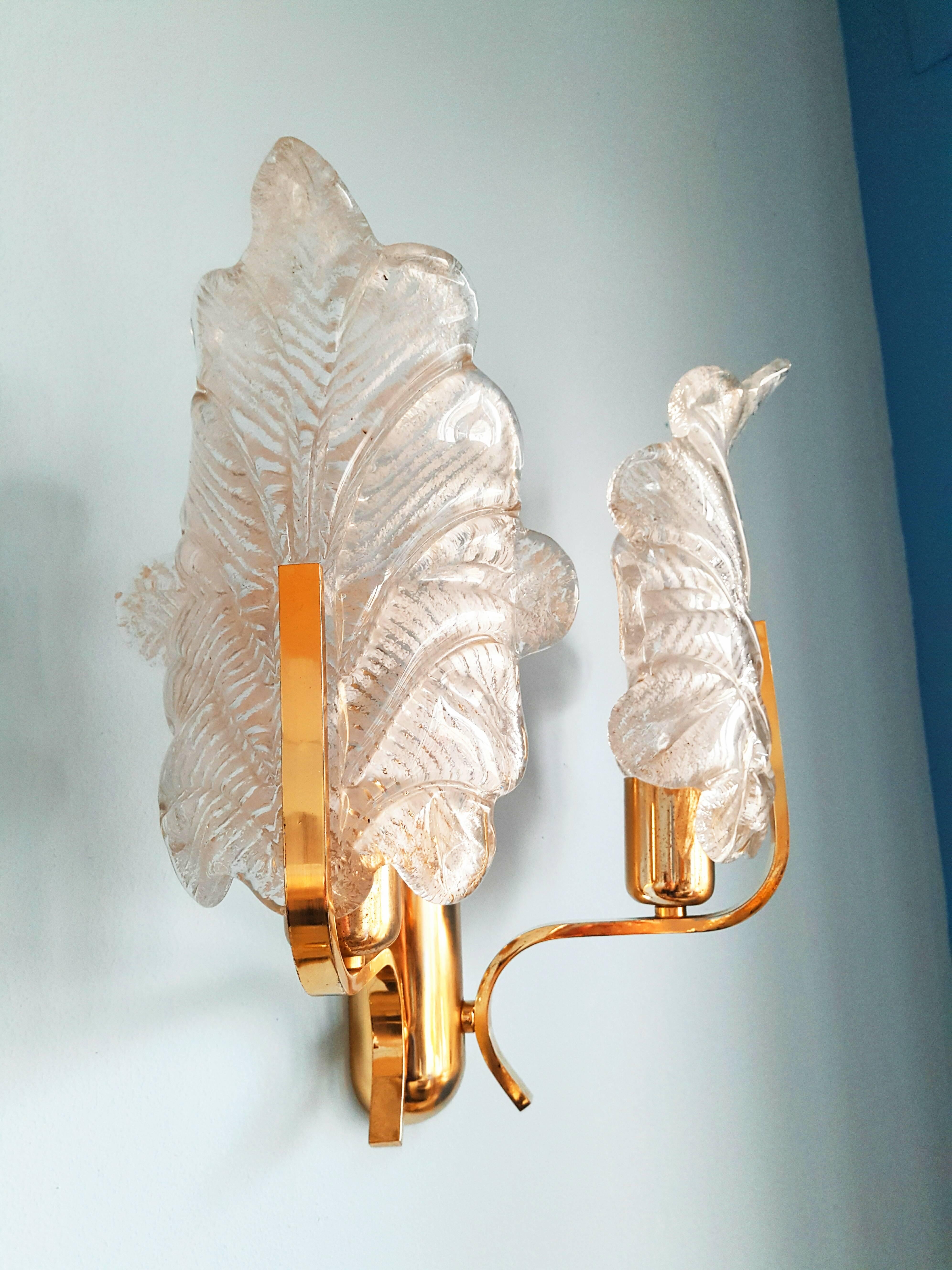 Swedish Pair of Large Murano Sconces by Carl Fagerlund for Orrefor  1960