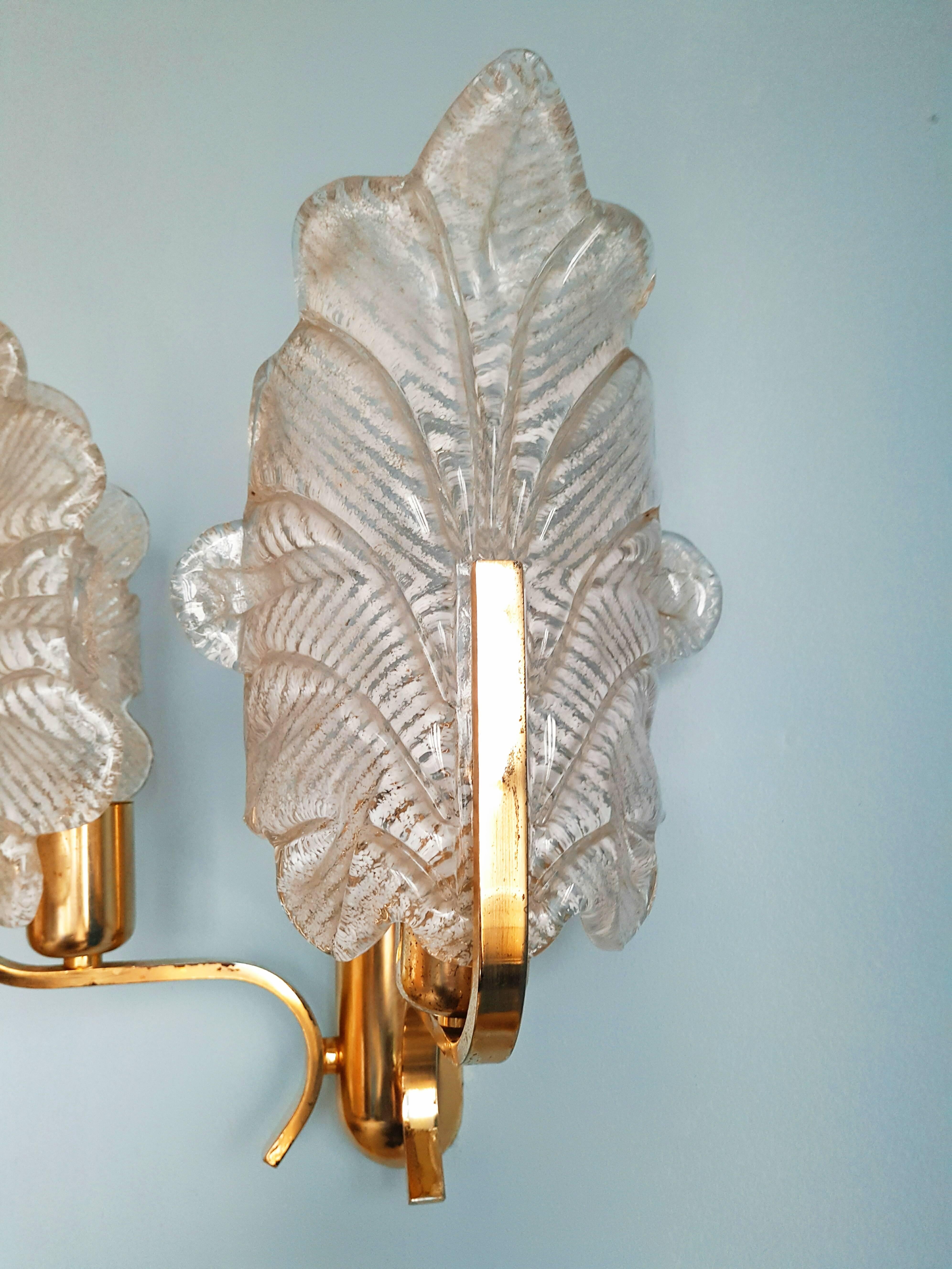 Pair of Large Murano Sconces by Carl Fagerlund for Orrefor  1960 In Excellent Condition In L'Escala, ES