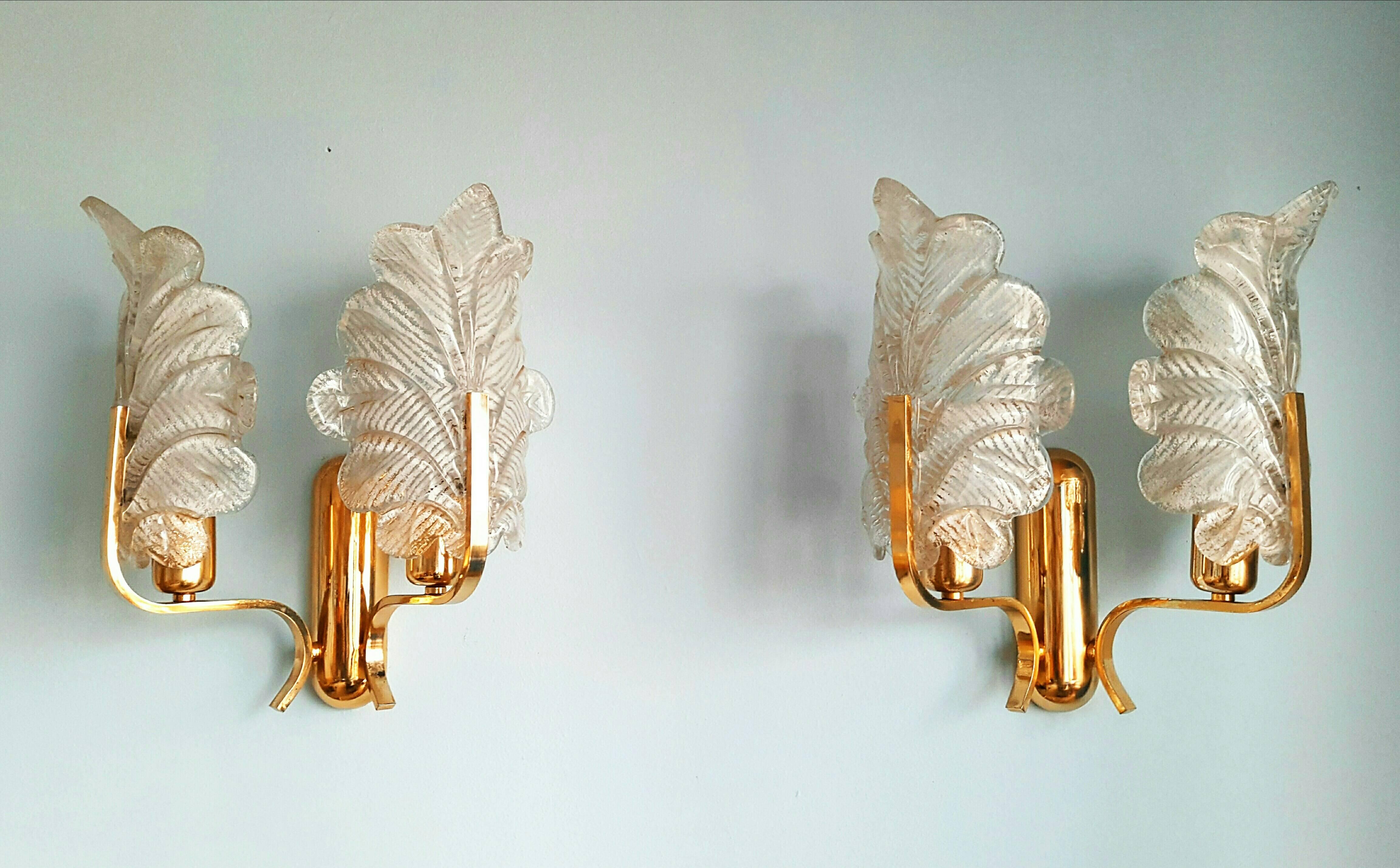 Brass Pair of Large Murano Sconces by Carl Fagerlund for Orrefor  1960