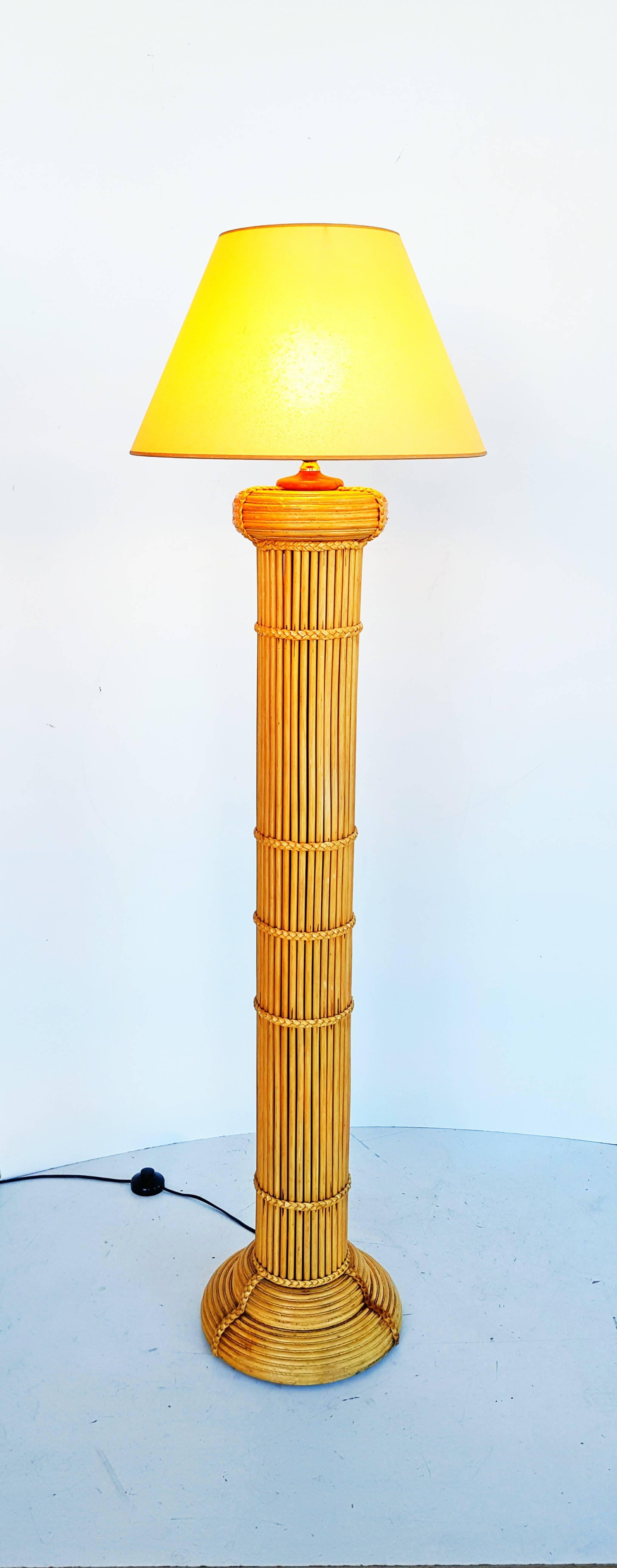 Italian Rare Natural Bamboo Floor Lamp circa 1960