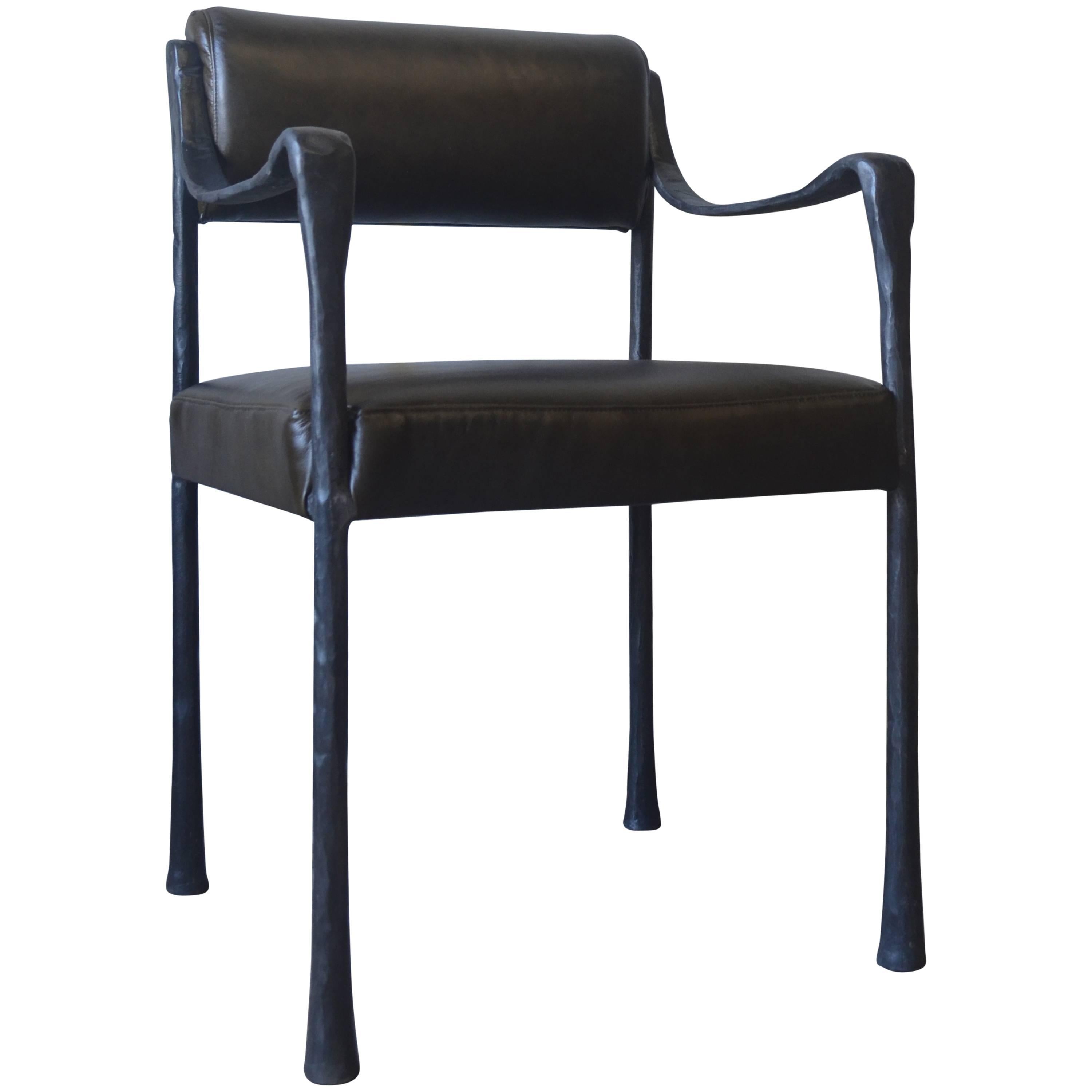 Art Deco Style Giac Dining Chair Upholstered with Cast Metal Frame For Sale