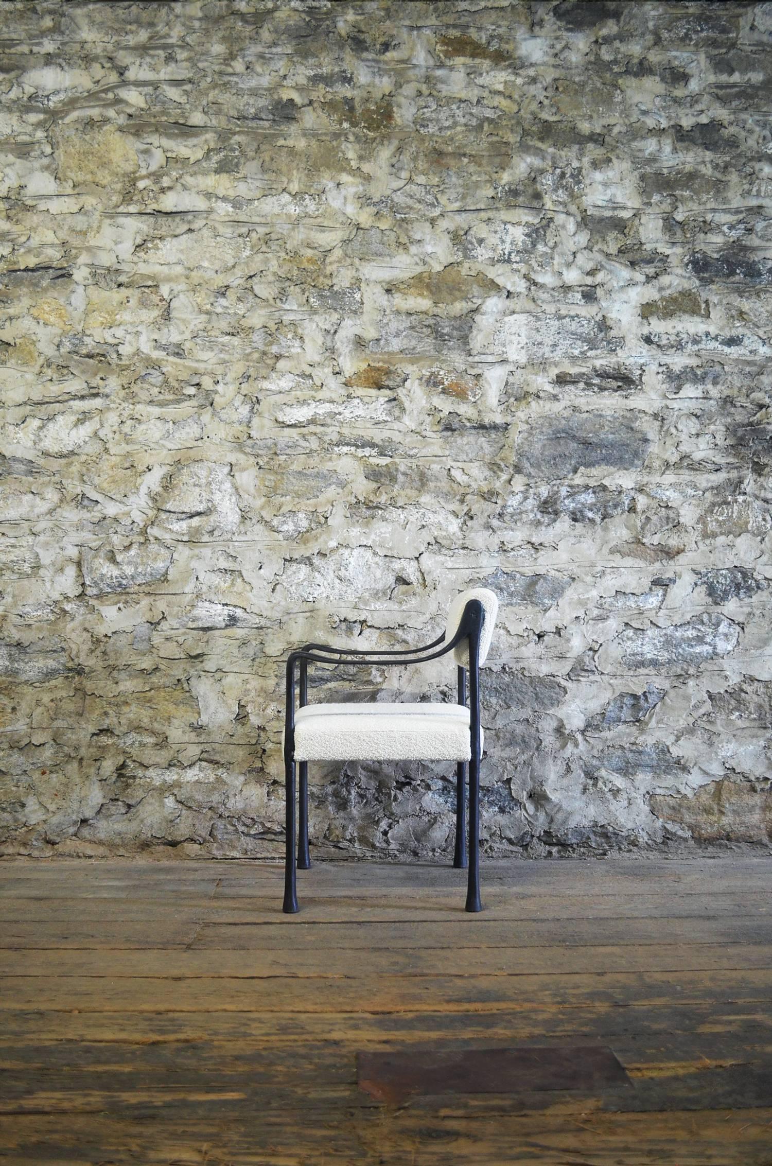 Modern Giac Side/Dining Chair with Aluminum Hand-Patinated Frame Contemporary Seating For Sale