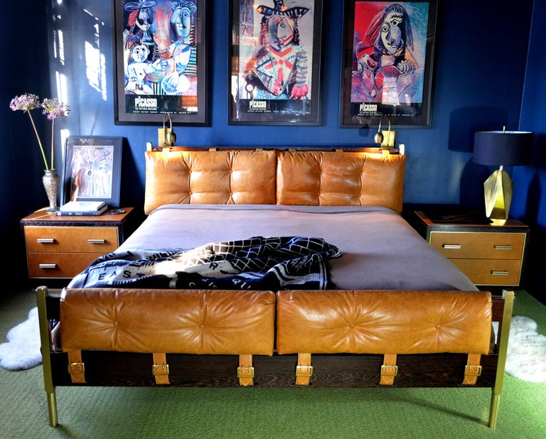 Brazilian MidCentury Modern Inspired Campanha Bed with Brass and