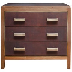3-Drawer Abuelo Night Table in Walnut with Hand-Dyed Leather and Brass Detail