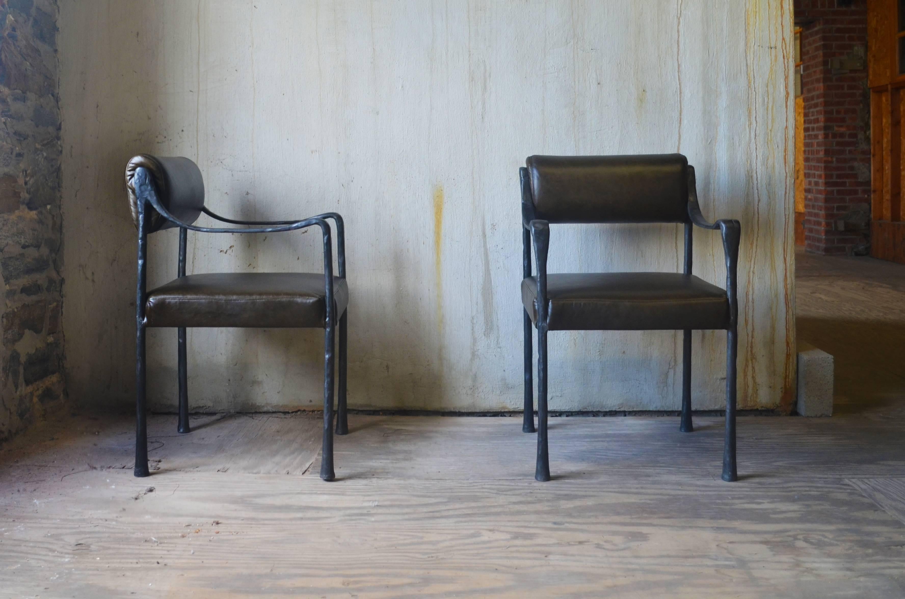 Upholstery Art Deco Style Giac Dining Chair Upholstered with Cast Metal Frame For Sale