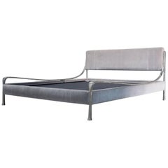 Contemporary Giac King Bed with White Bronze Frame and Upholstered Detail
