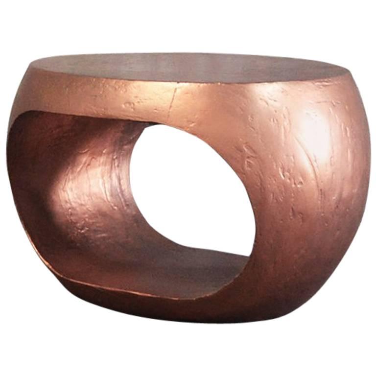 Drum Table Copper-Colored Cast Resin with Faux Metal Finish/Standard Size Coffee For Sale