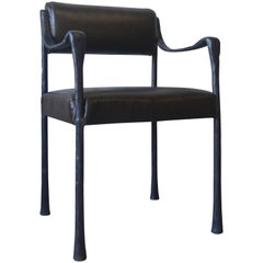 Art Deco Style Giac Dining Chair Upholstered with Cast Metal Frame and Leather