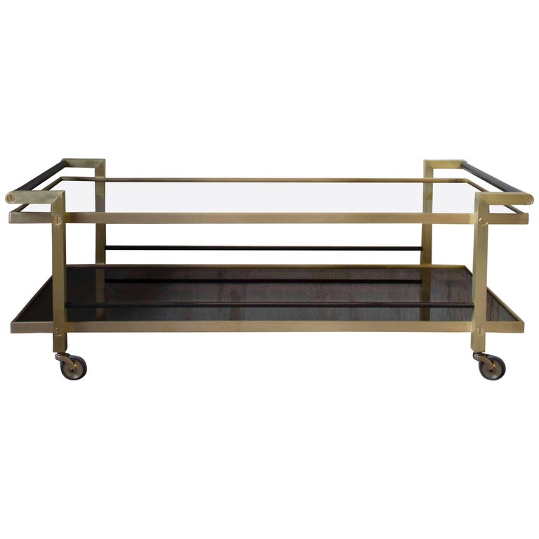 MidCentury Modern Kent Cocktail Table with Wheels and Brass/Steel