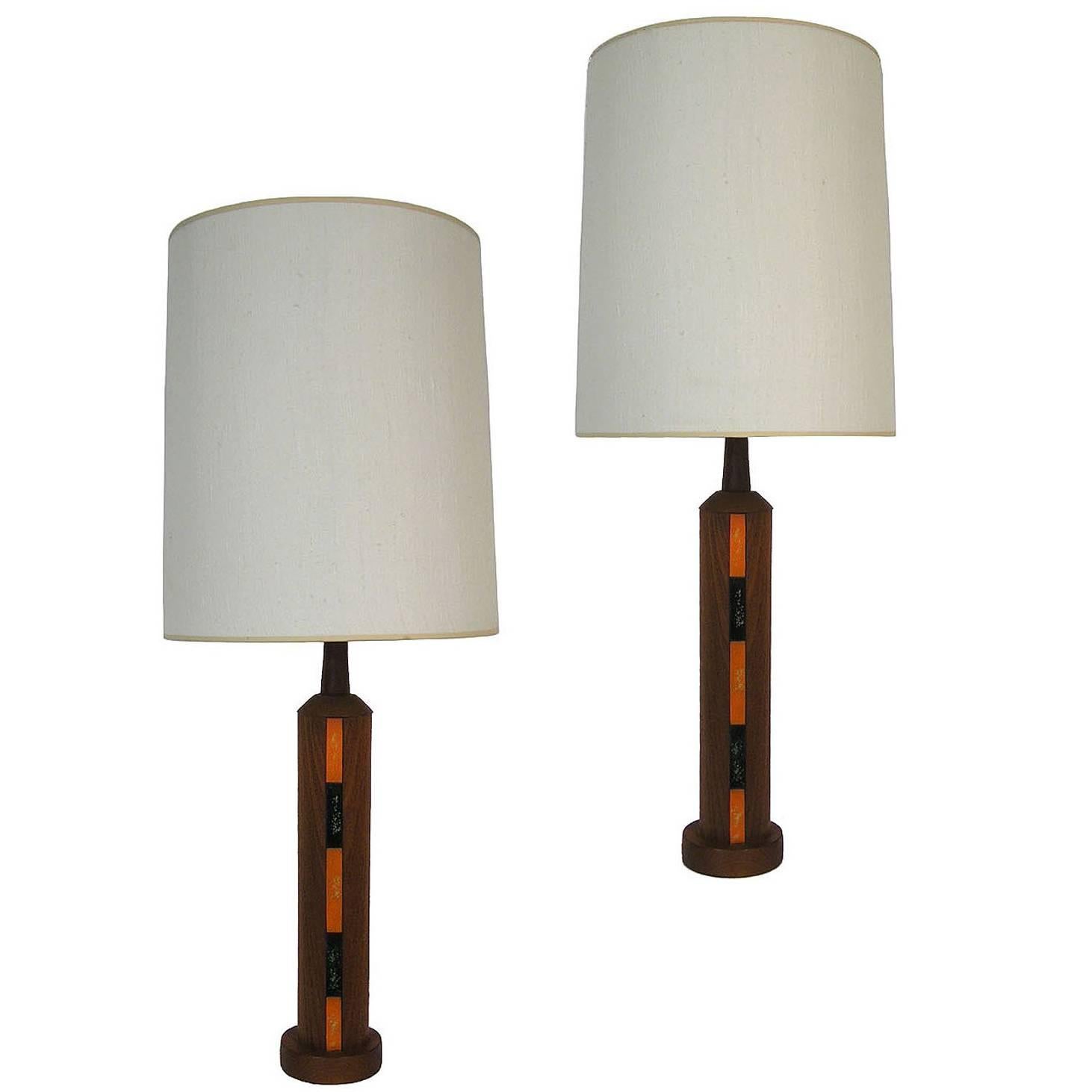 Pair of Danish Modern 1960s Solid Teak and Metal Table Lamp For Sale