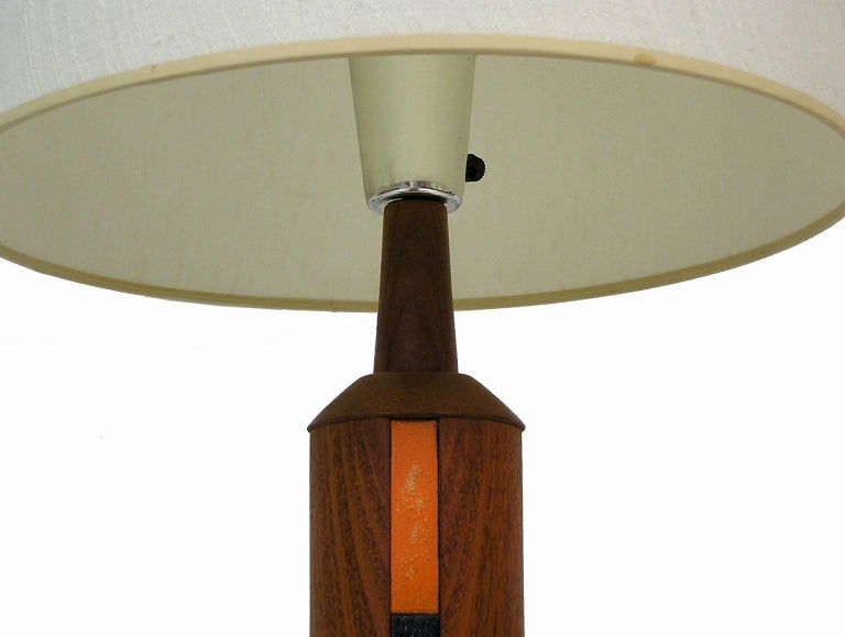 Mid-20th Century Pair of Danish Modern 1960s Solid Teak and Metal Table Lamp For Sale