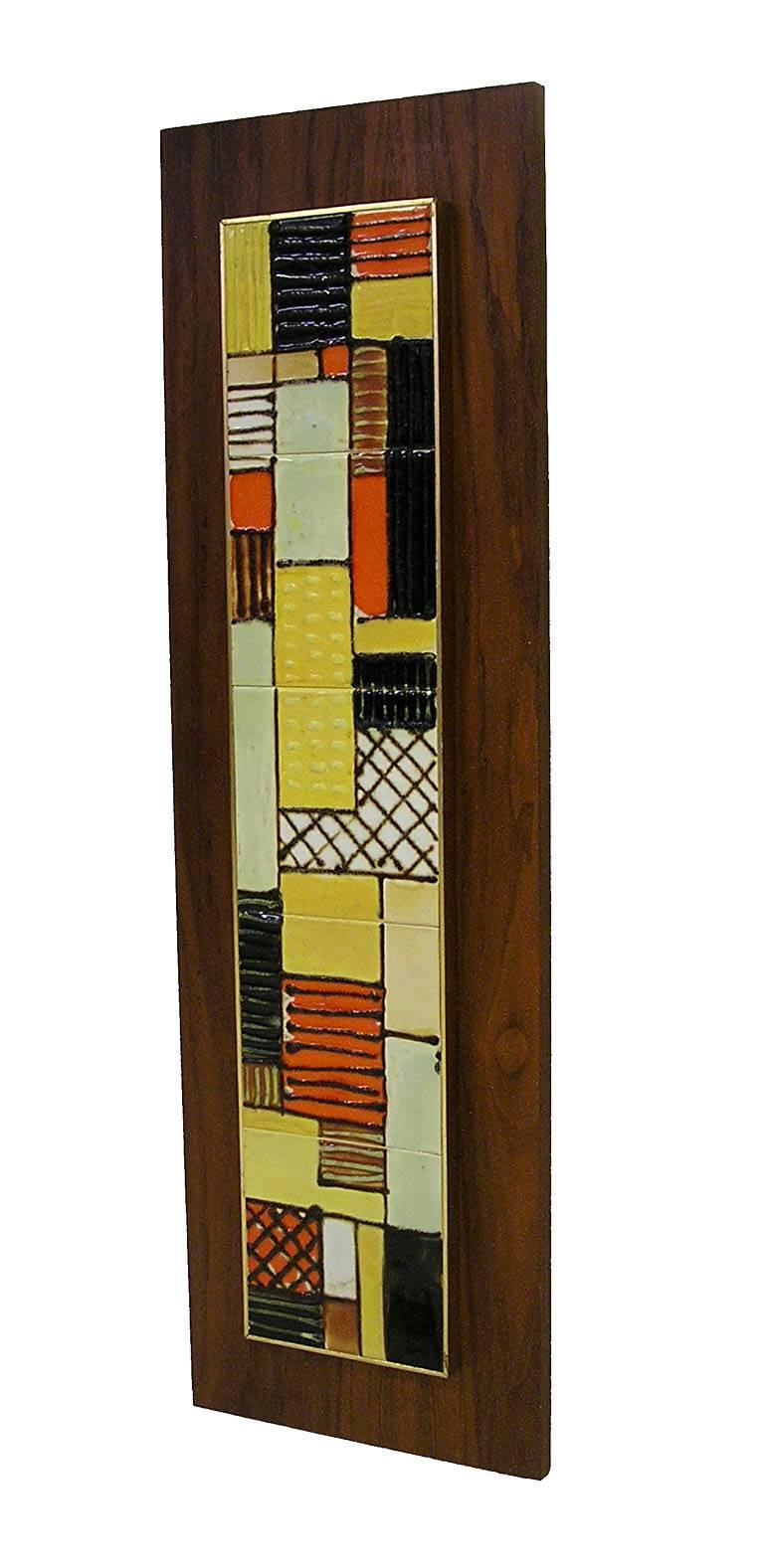 Brushed Mid-Century Modern Ceramic Tile Art Wall Plaque by Harris Strong