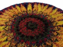 1970s Round Scandinavian Modern Sunburst Rya Rug, Denmark