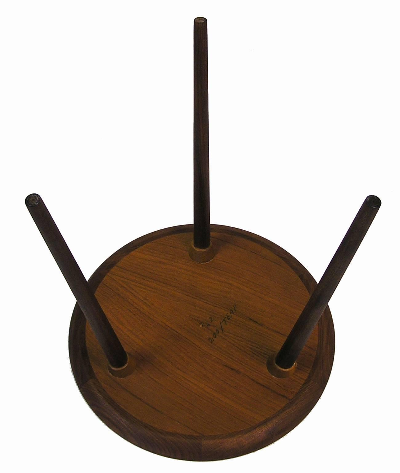 Mid-20th Century 1960s Round Tripod-Leg Teak Side Table by Anton Kildeberg