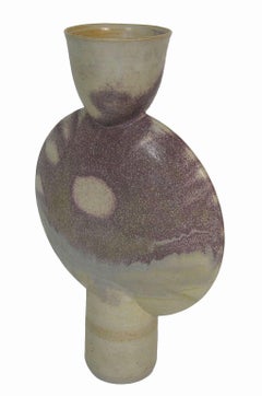 Unique Stoneware Pottery Disc Vase by Robin Hopper, Canada