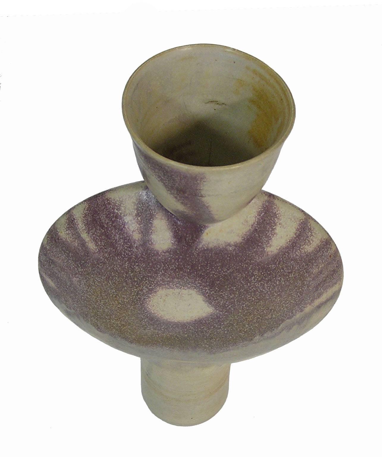 Canadian Unique Stoneware Pottery Disc Vase by Robin Hopper, Canada For Sale
