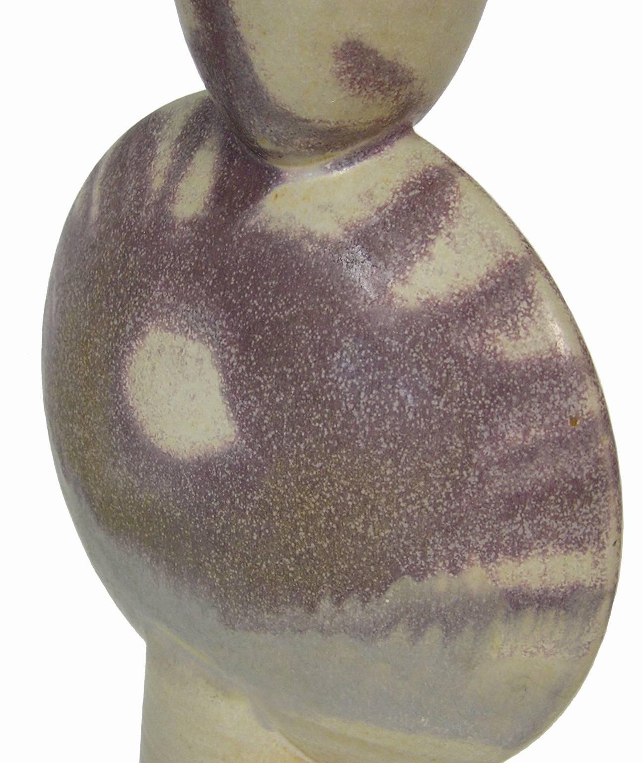 Late 20th Century Unique Stoneware Pottery Disc Vase by Robin Hopper, Canada For Sale