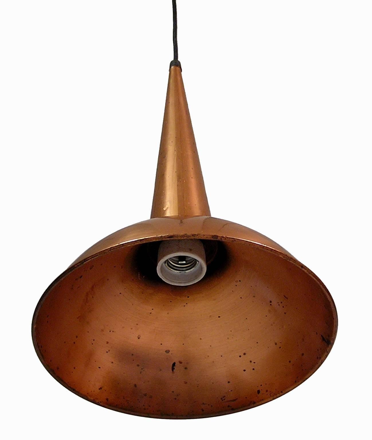 Mid-20th Century 1950s Set of Three Fog & Mørup Copper Pendant Lights by Jo Hammerborg, Denmark