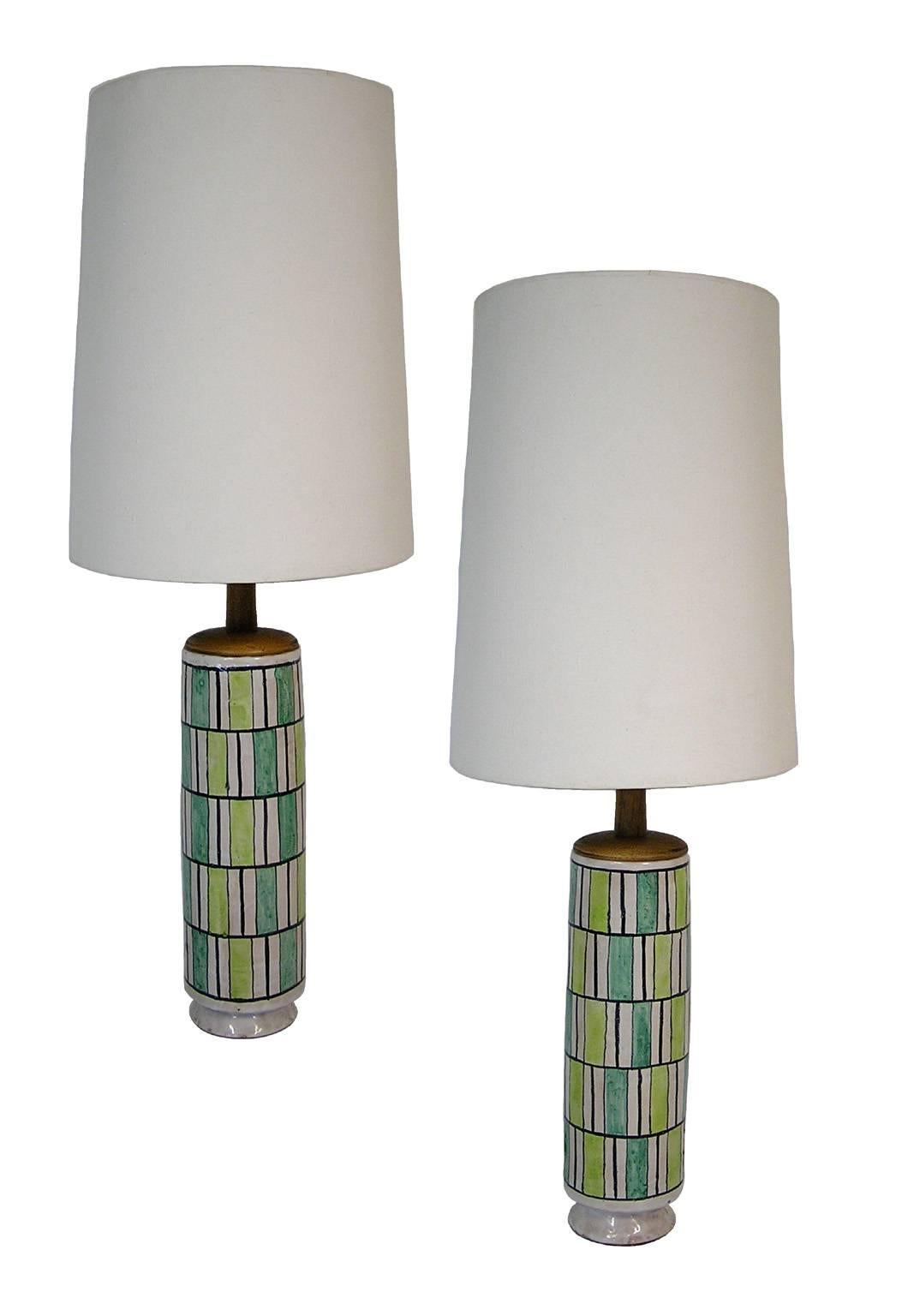 Large Pair of Italian Ceramic Table Lamps by Raymor, circa 1950s For Sale 3