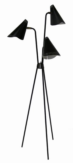 Rare 1950s Gerald Thurston Black Tripod-Leg Floor Lamp by Lightolier