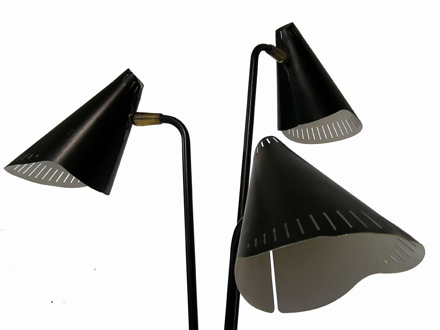 American Rare 1950s Gerald Thurston Black Tripod-Leg Floor Lamp by Lightolier For Sale