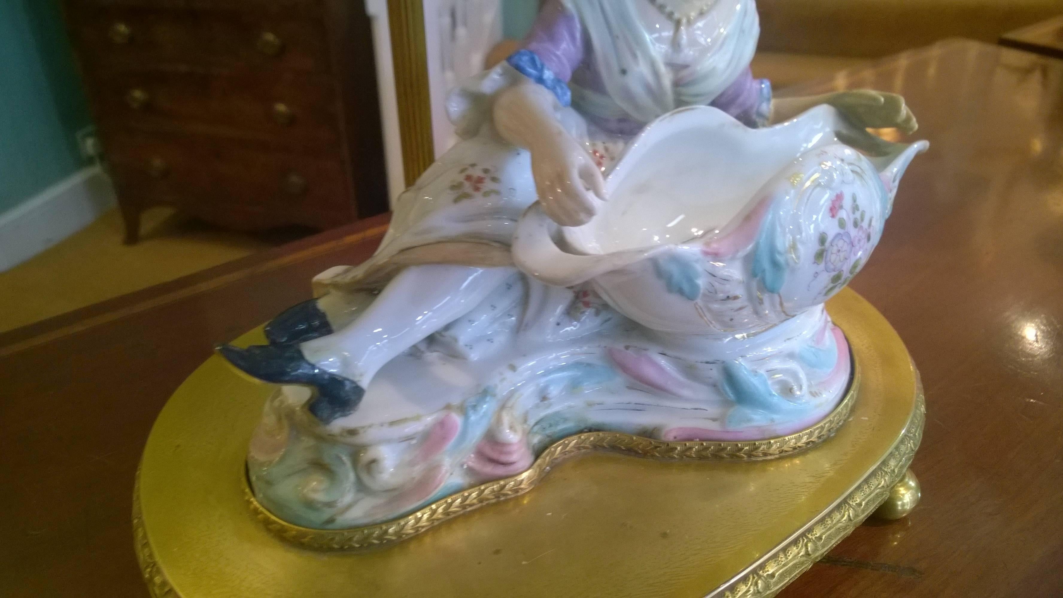 English Porcelain Table Lamp in the Form of a Reclining Female Figure For Sale