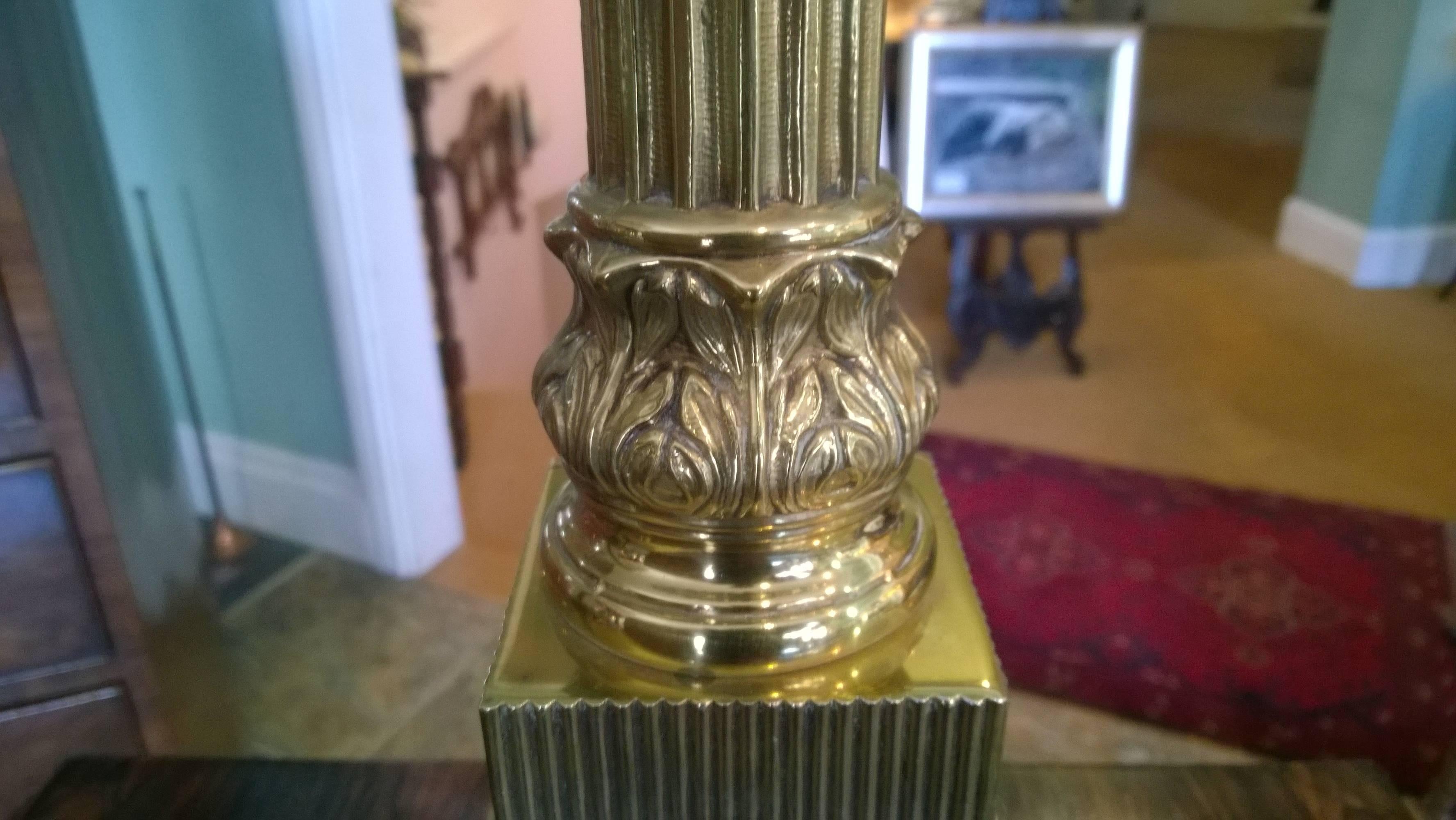 Art Deco Brass Table Lamp in the Form of a Corinthian Column