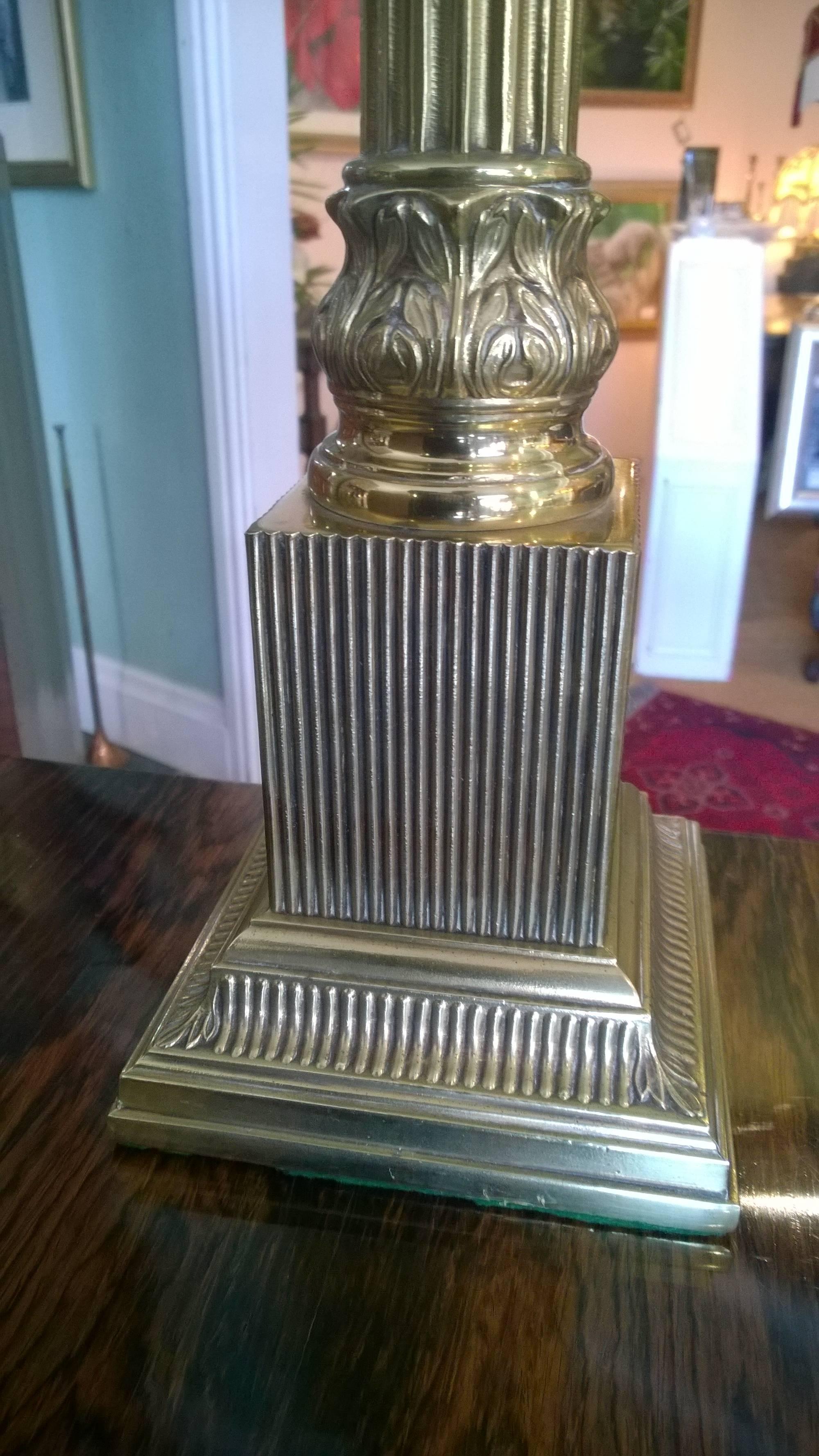 English Brass Table Lamp in the Form of a Corinthian Column