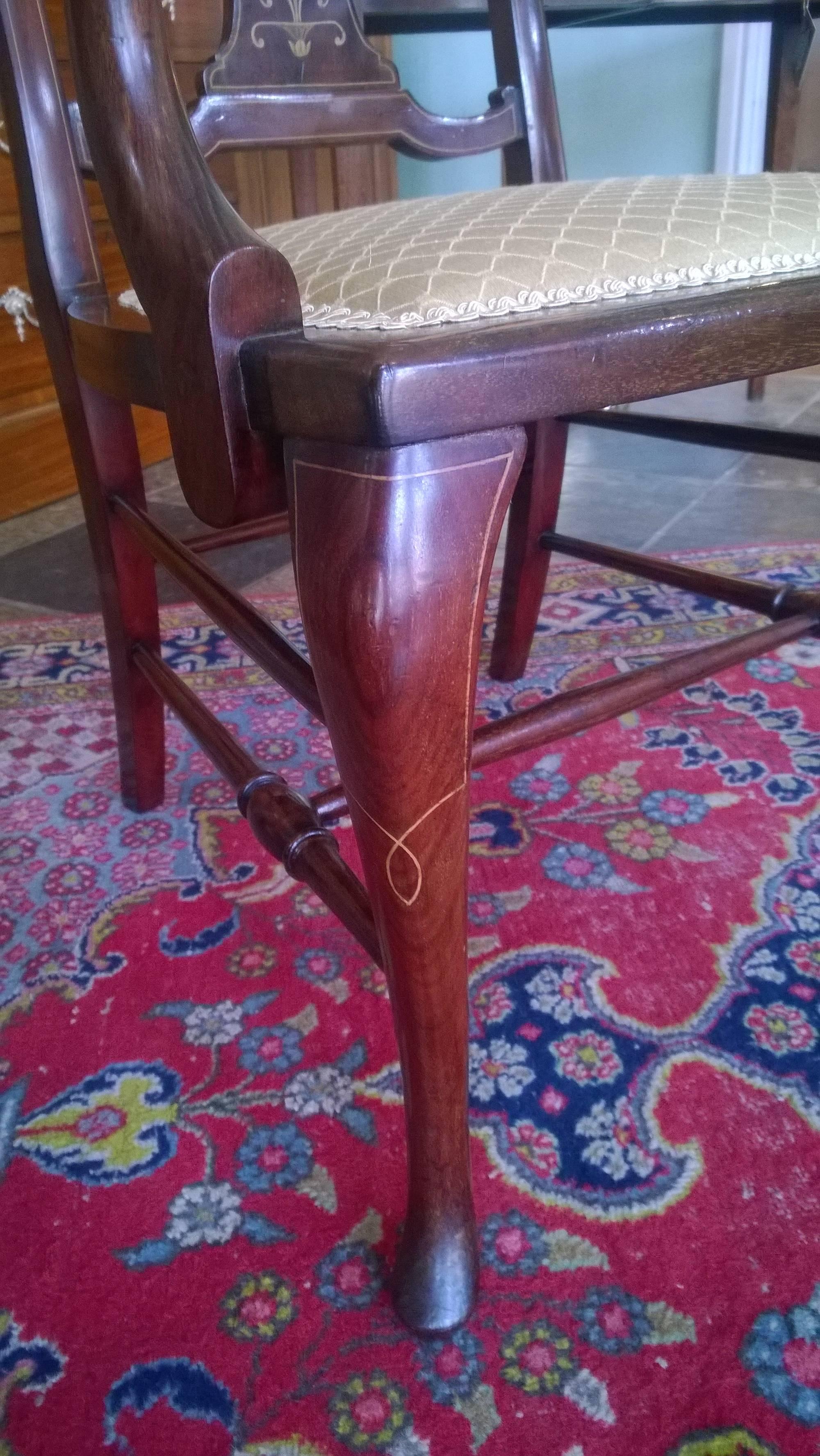 Inlay Edwardian Mahogany and Satinwood Inlaid Desk Chair For Sale