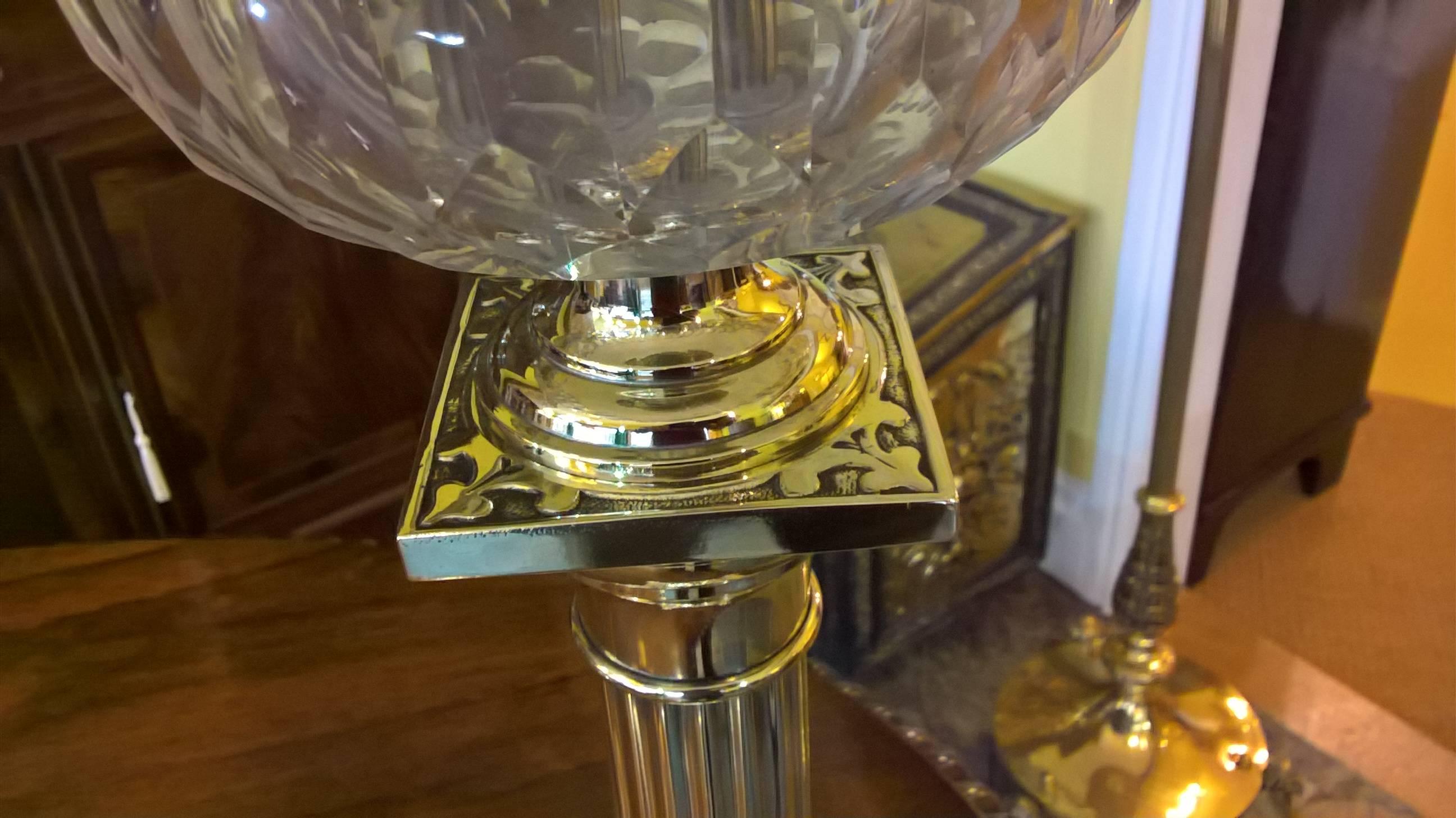 High Victorian Victorian Brass Column Oil Lamp