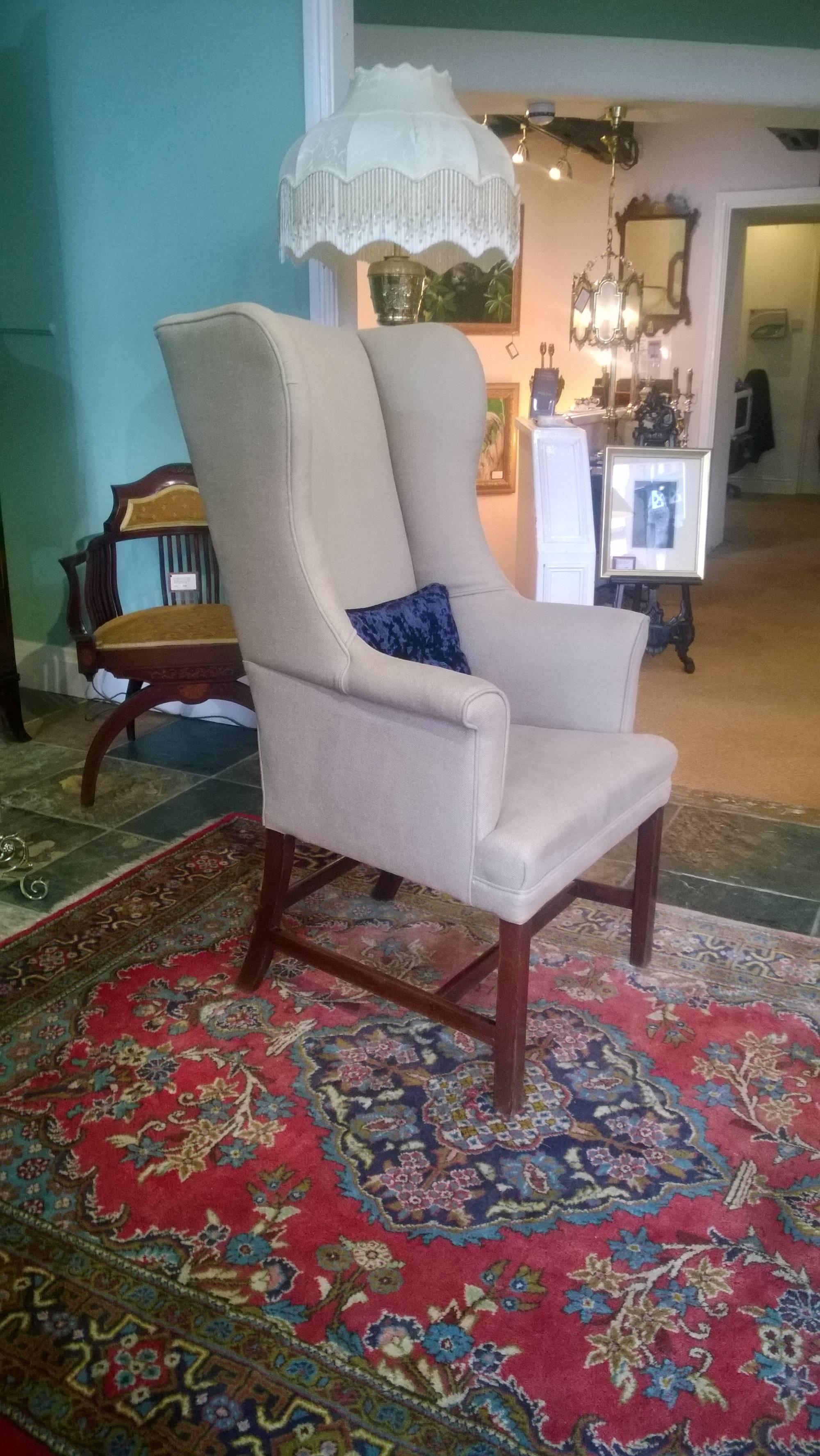 English George III Mahogany Framed Wing Armchair