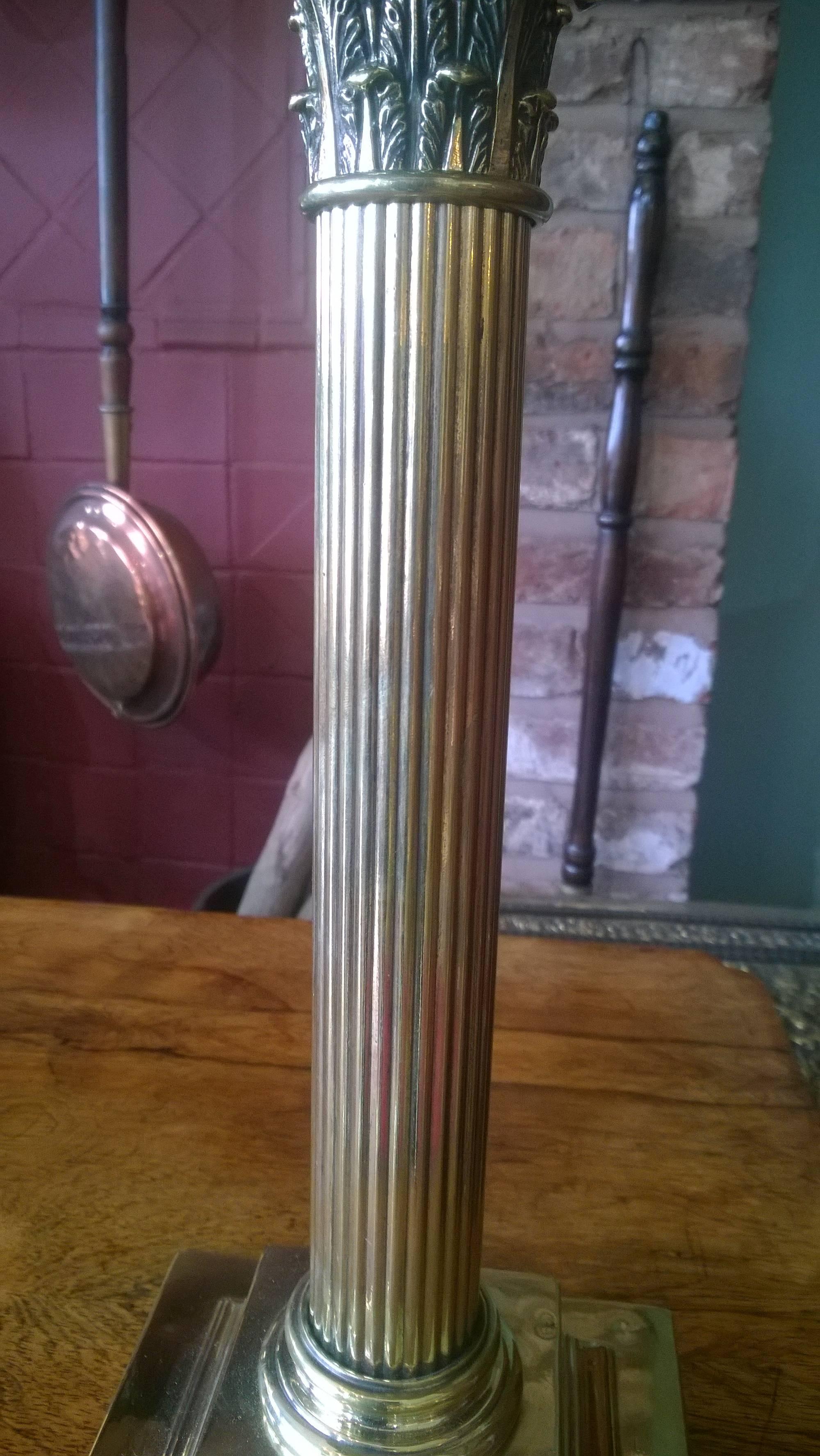 English Edwardian Brass Corinthian Table Lamp