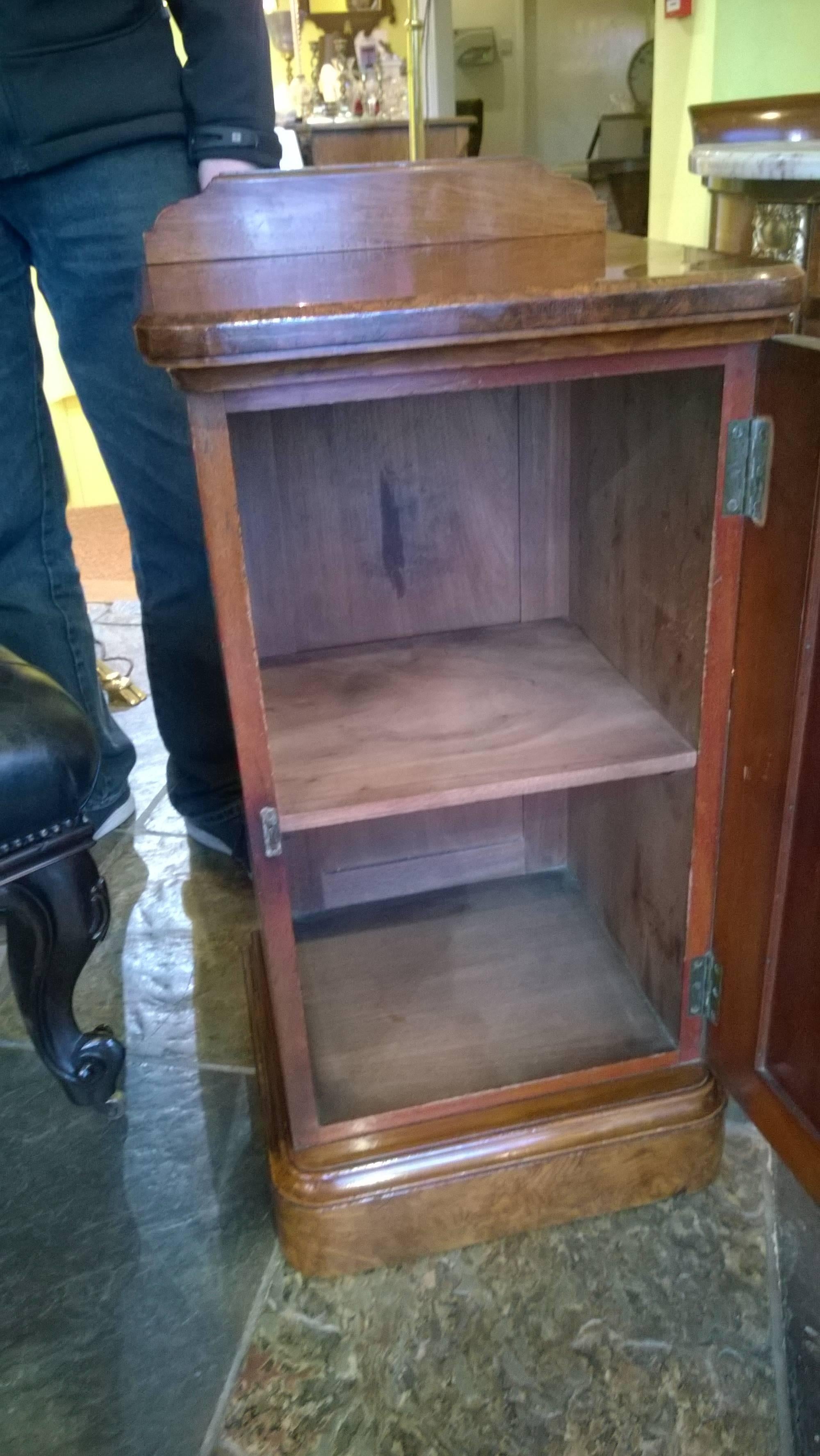 English Victorian Burr Walnut Bedside Cabinet