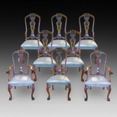 Exceptional Quality 1920s Burr Walnut Queen Anne Style Dining Room Suite